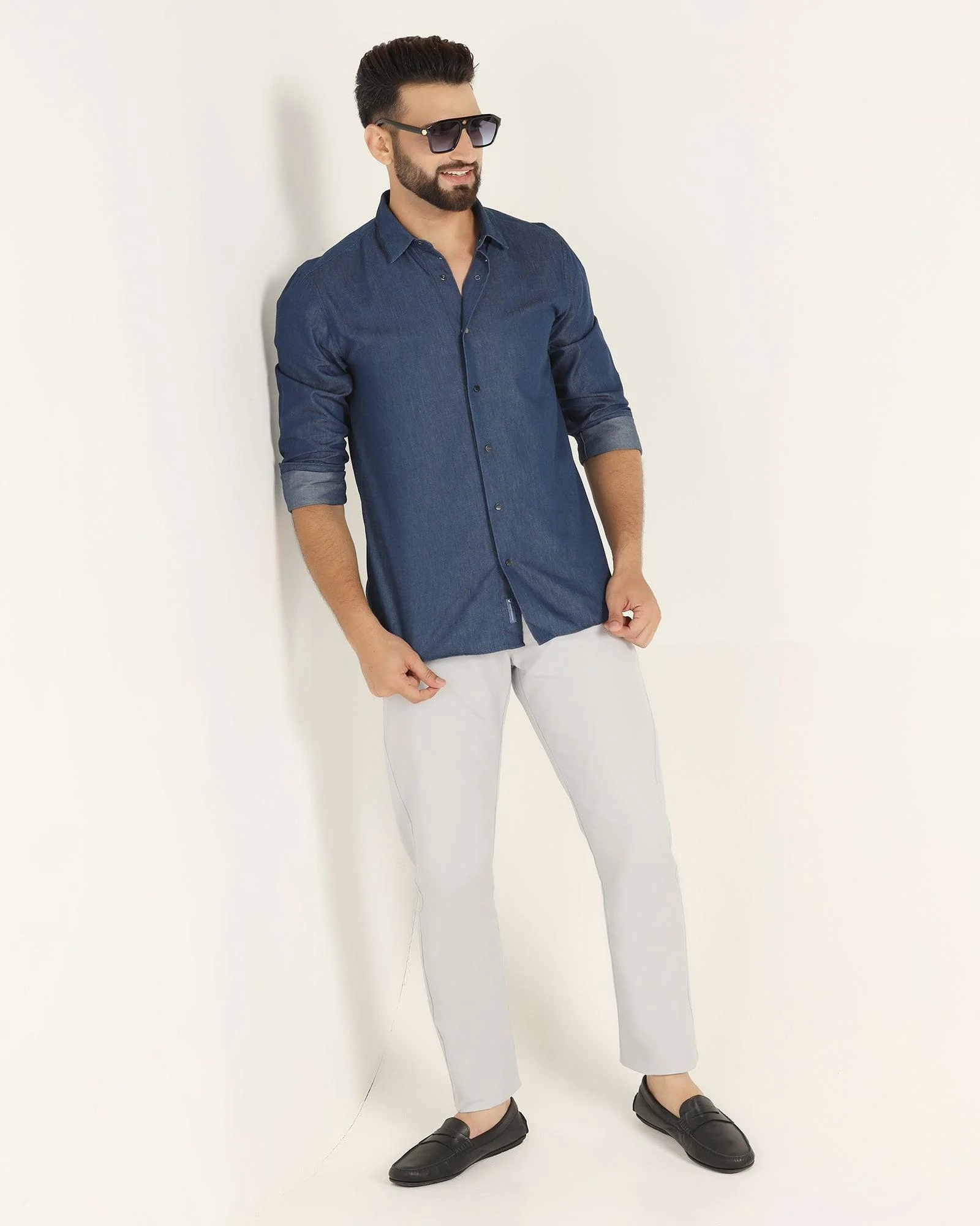 Slim Comfort B-95 Casual Grey Textured Khakis - Jeny - Image 6