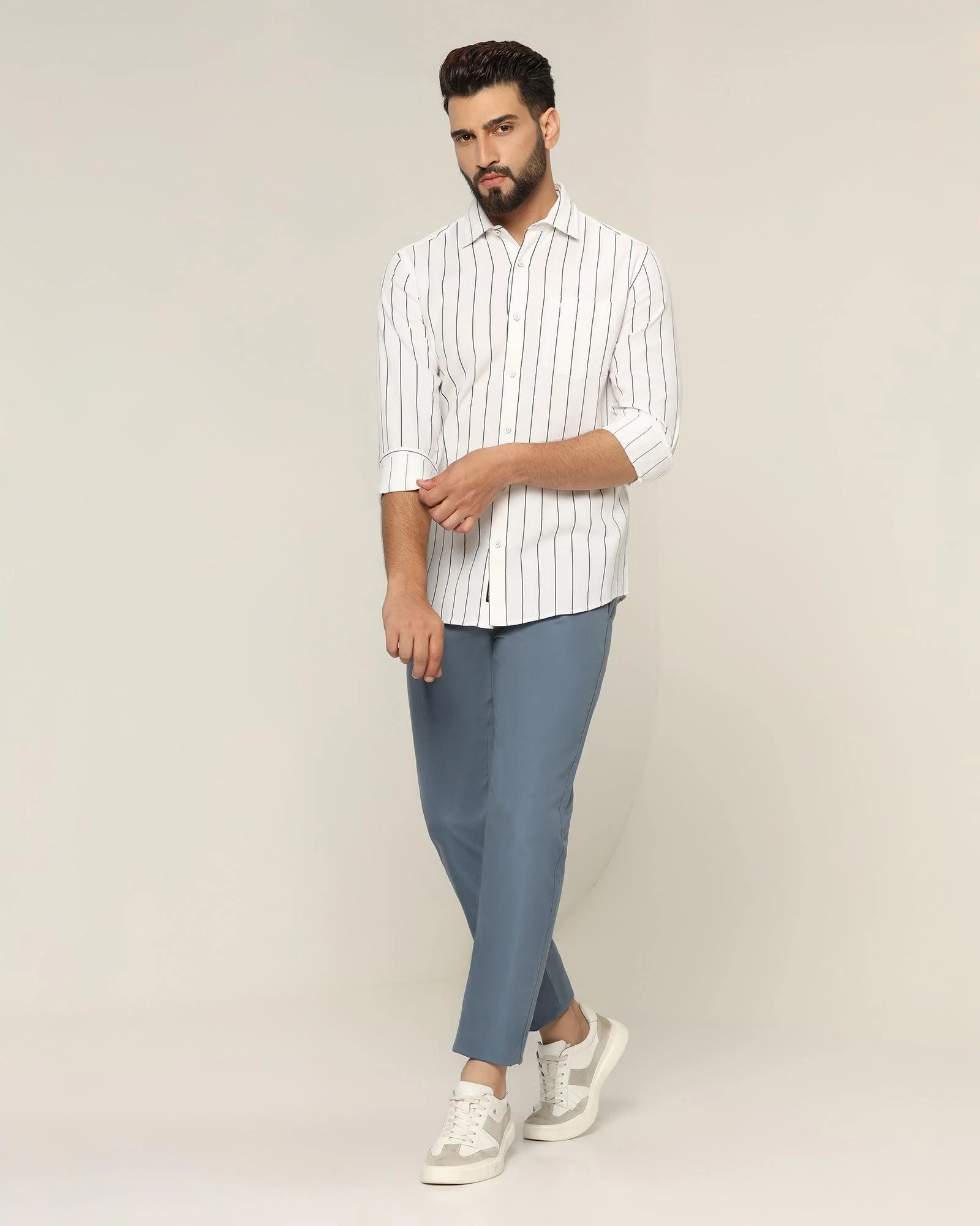 Slim Comfort B-95 Casual Metallic Blue Textured Khakis - Jeny
