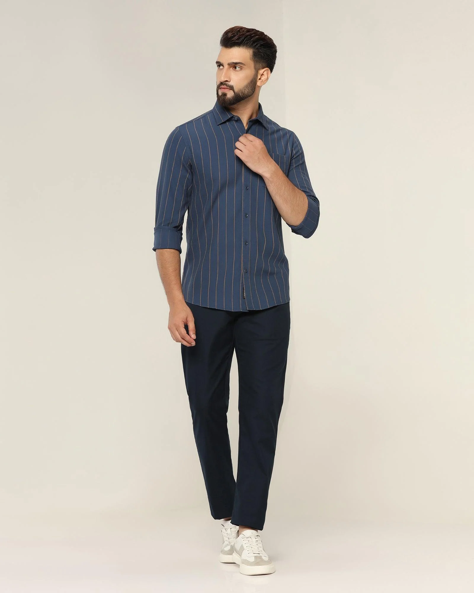 Slim Comfort B-95 Casual Navy Textured Khakis - Jeny