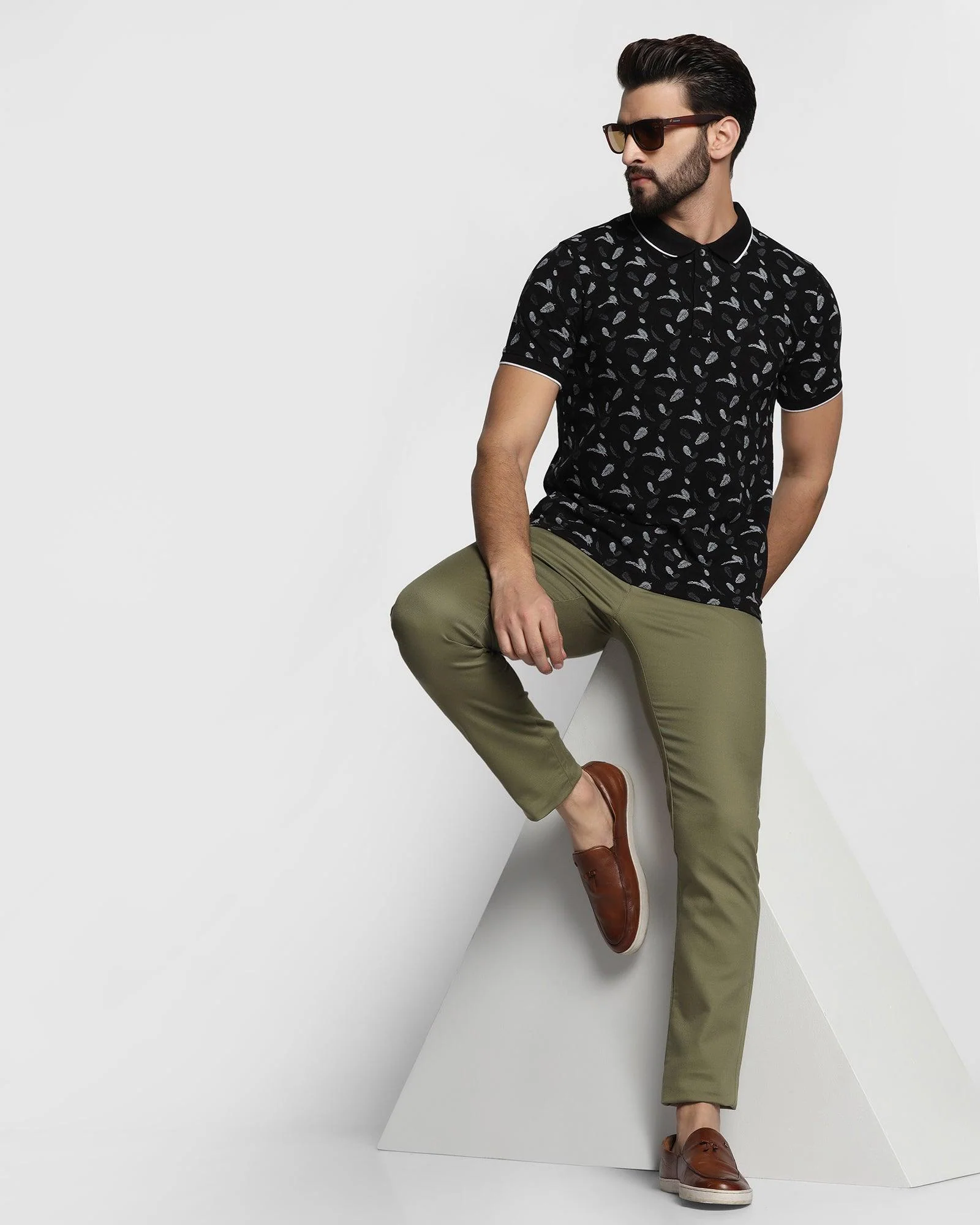 Slim Fit B-91 Casual Olive Textured Khakis - Altos - Image 6