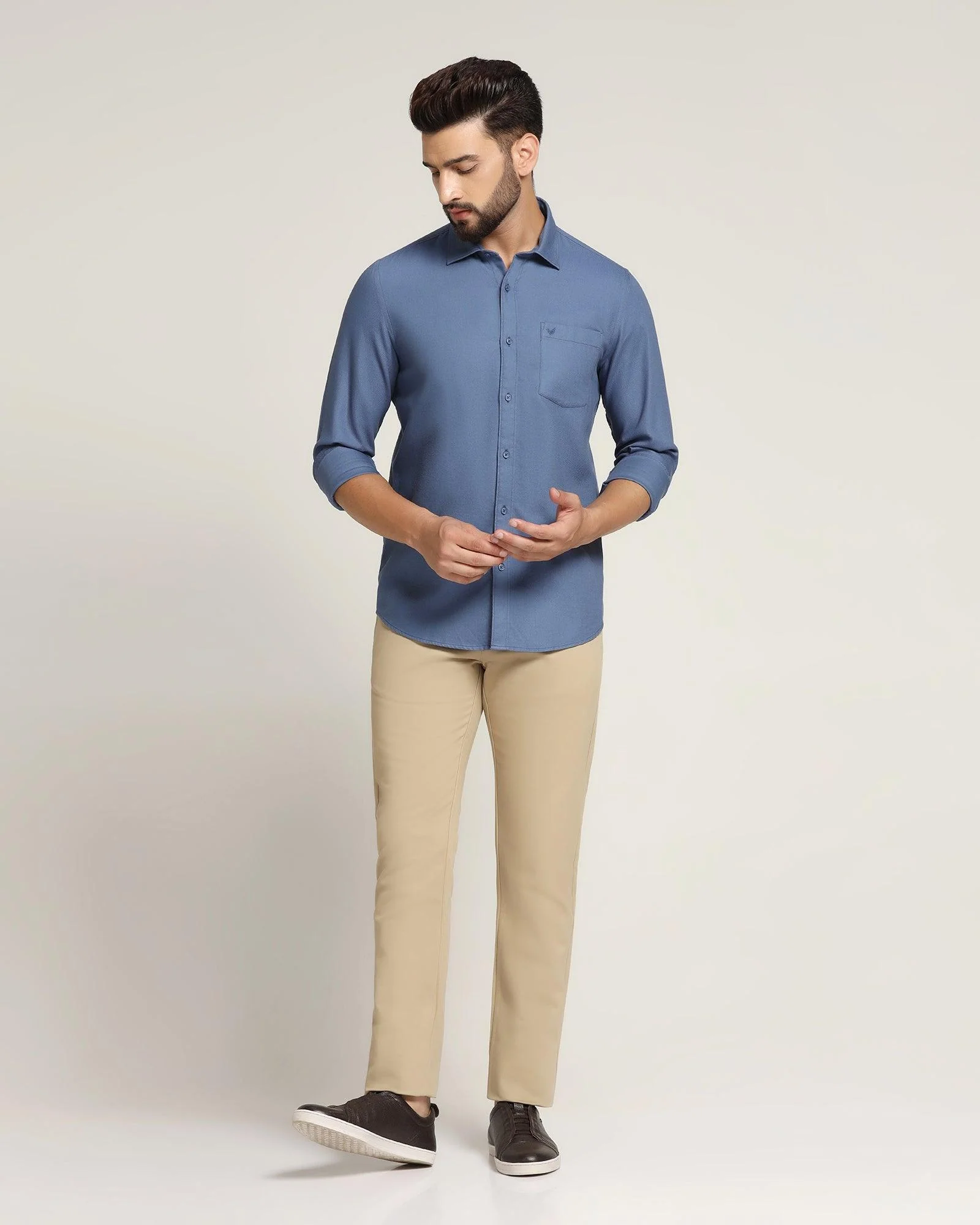 Casual Blue Textured Shirt - Caty - Image 3
