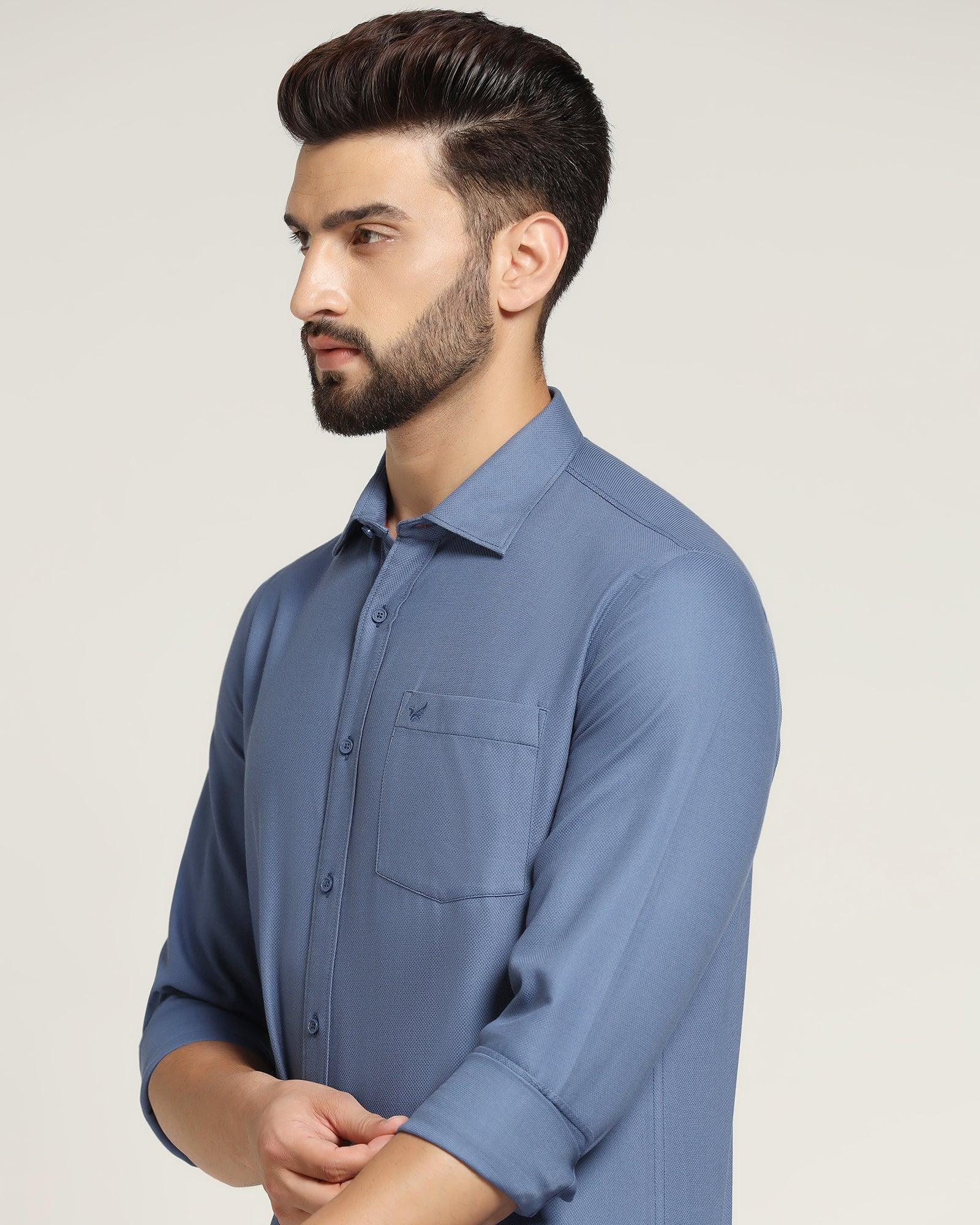 Casual Blue Textured Shirt - Caty - Image 4