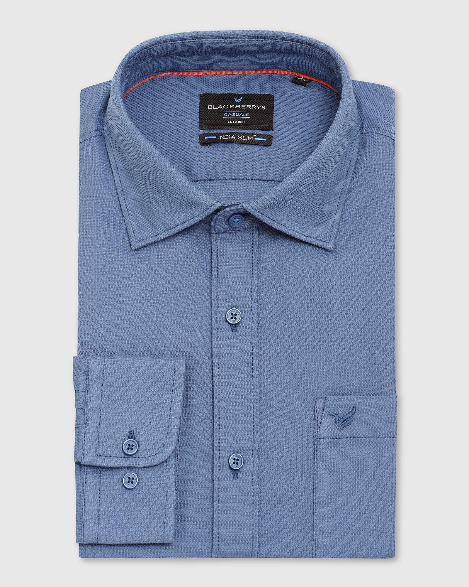 Casual Blue Textured Shirt - Caty - Image 5