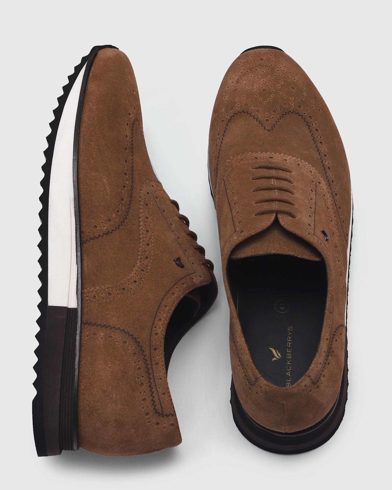 Leather Casual Brown Textured Sneakers - Poly - Image 2