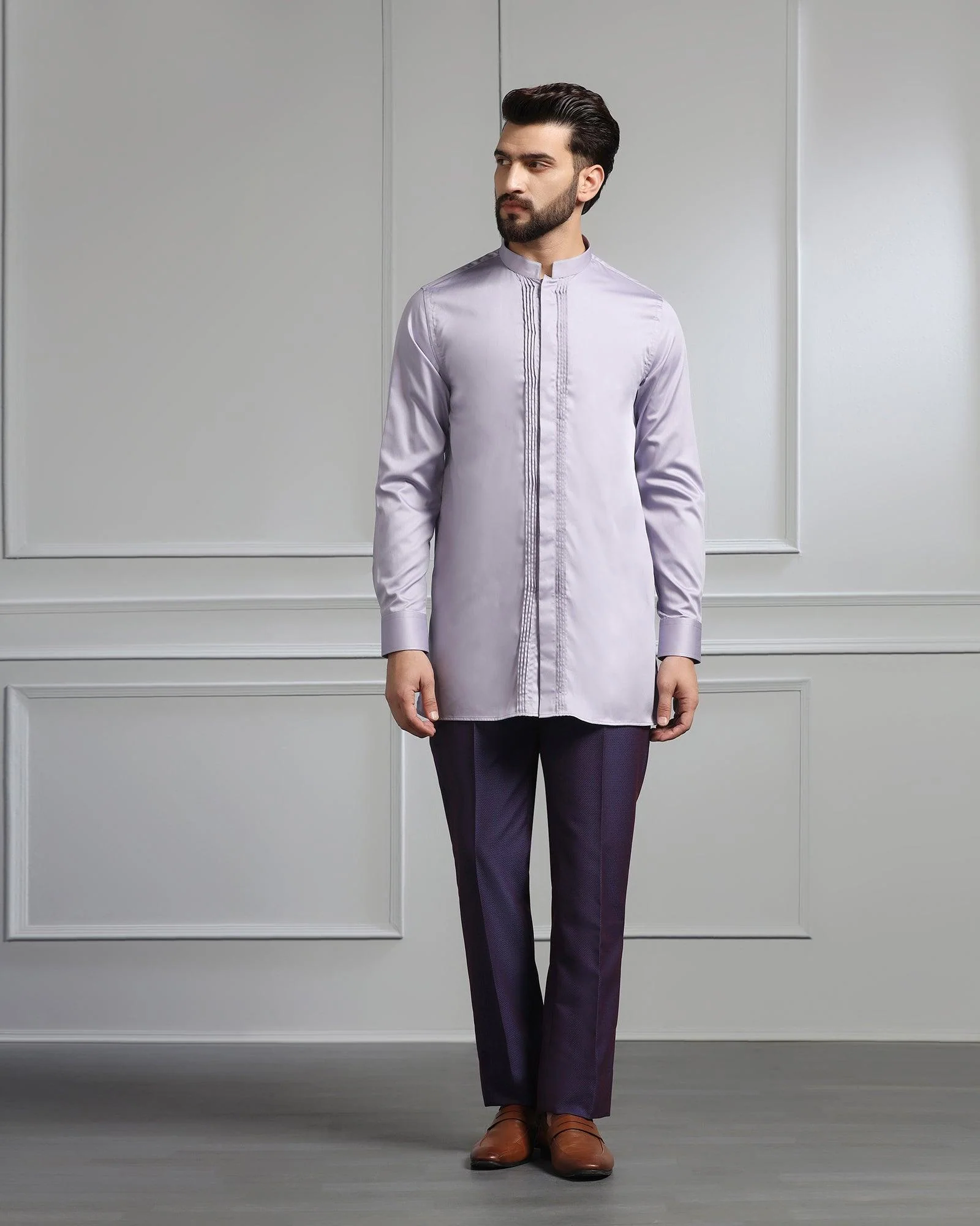 Dark Purple Swarn Textured Achkan Set - Wallhala - Image 5