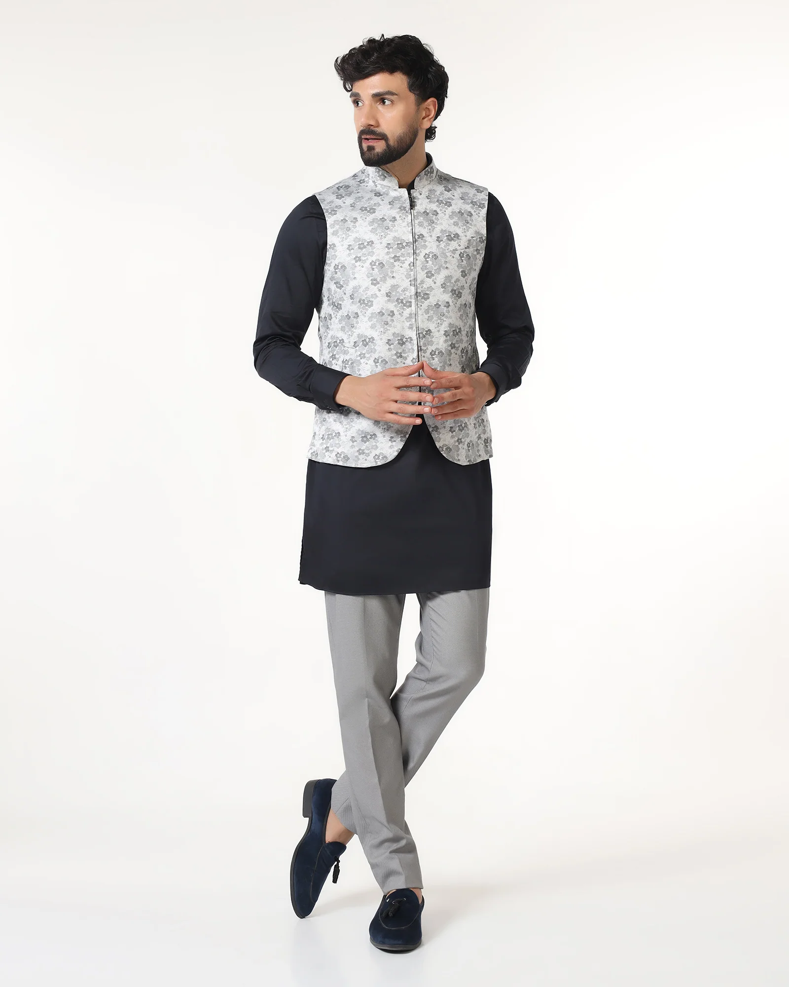 Grey Swarn Textured Achkan Set - Cortez - Image 6