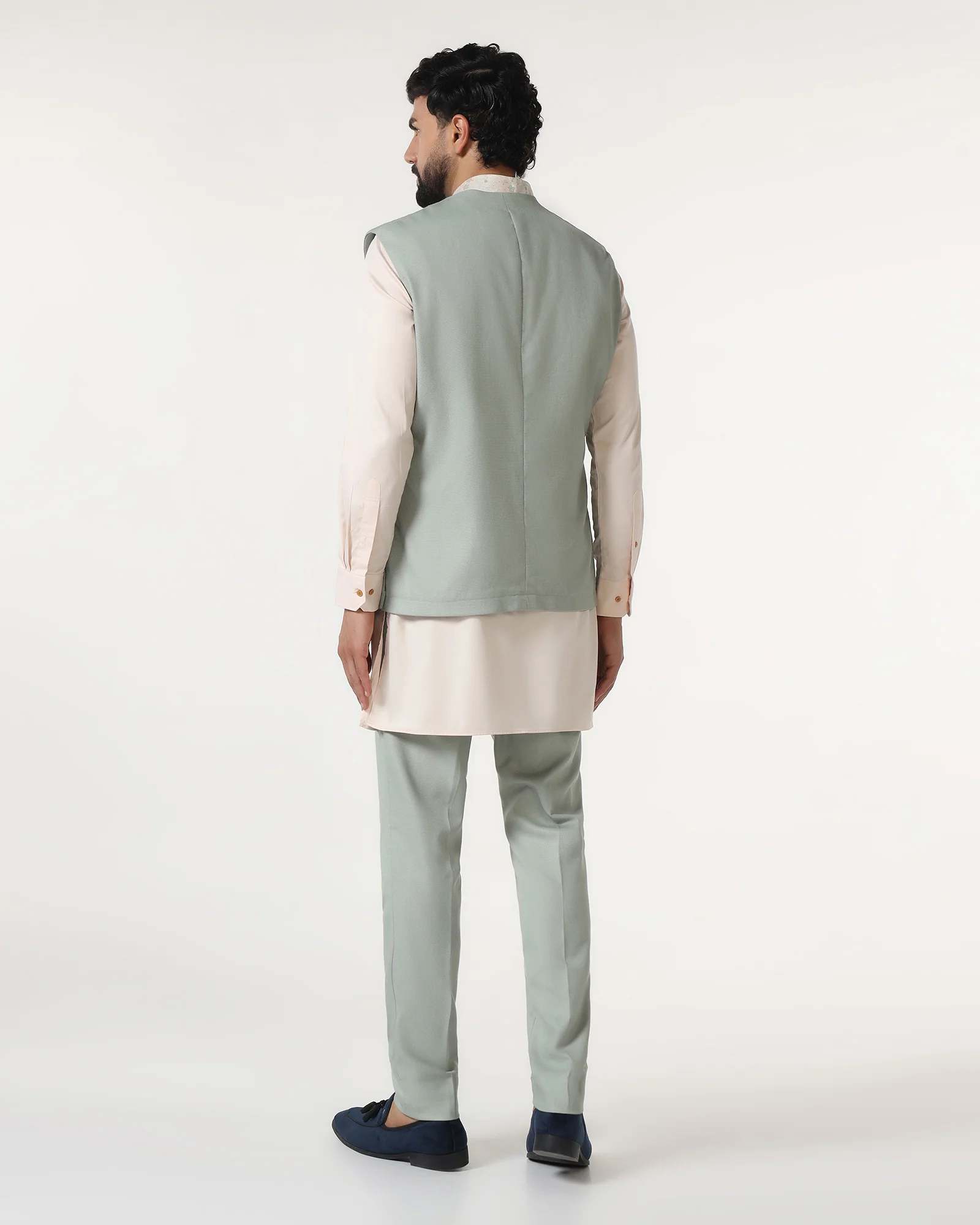 Mint Swarn Textured Achkan Set - Cortez - Image 2