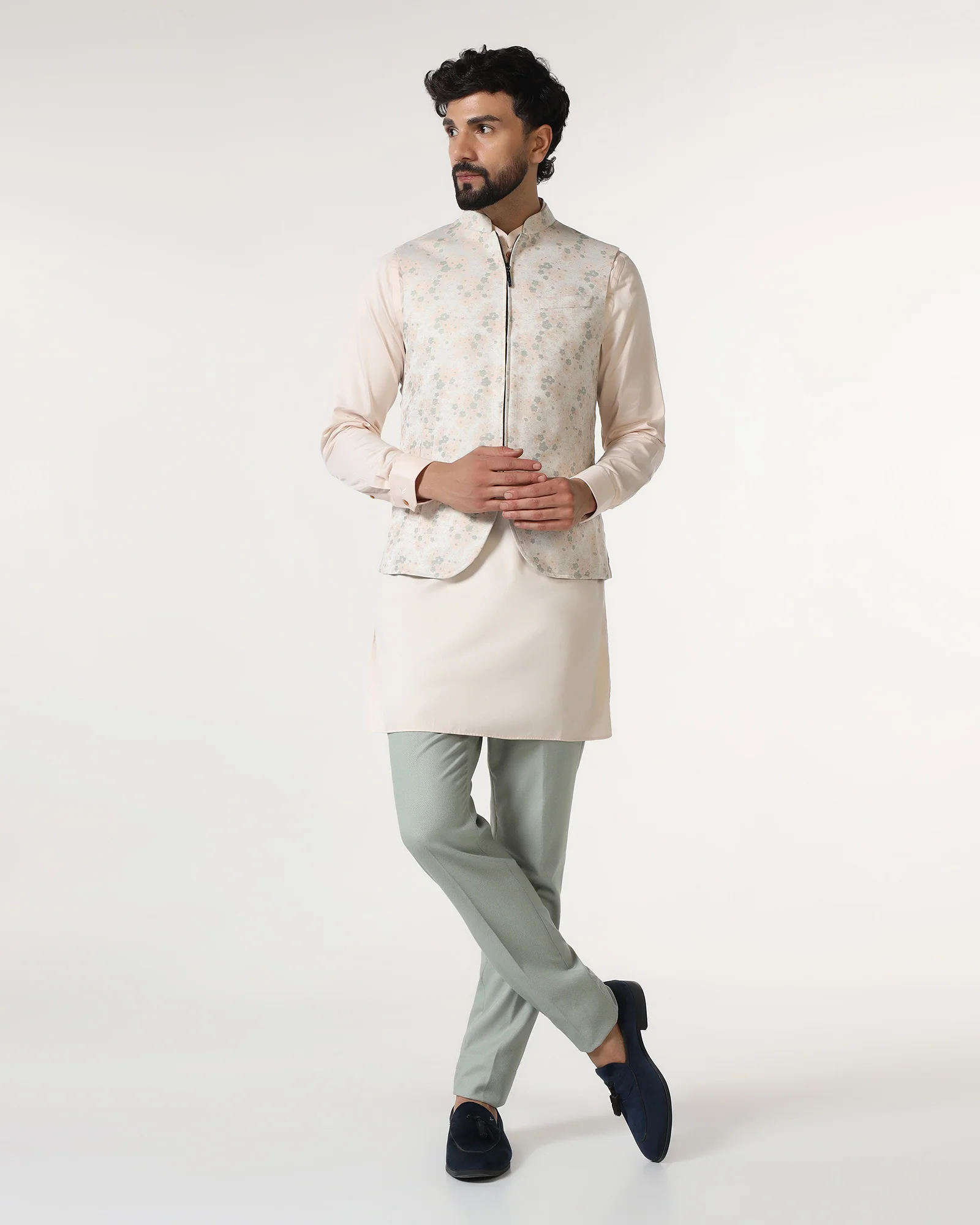 Mint Swarn Textured Achkan Set - Cortez - Image 7