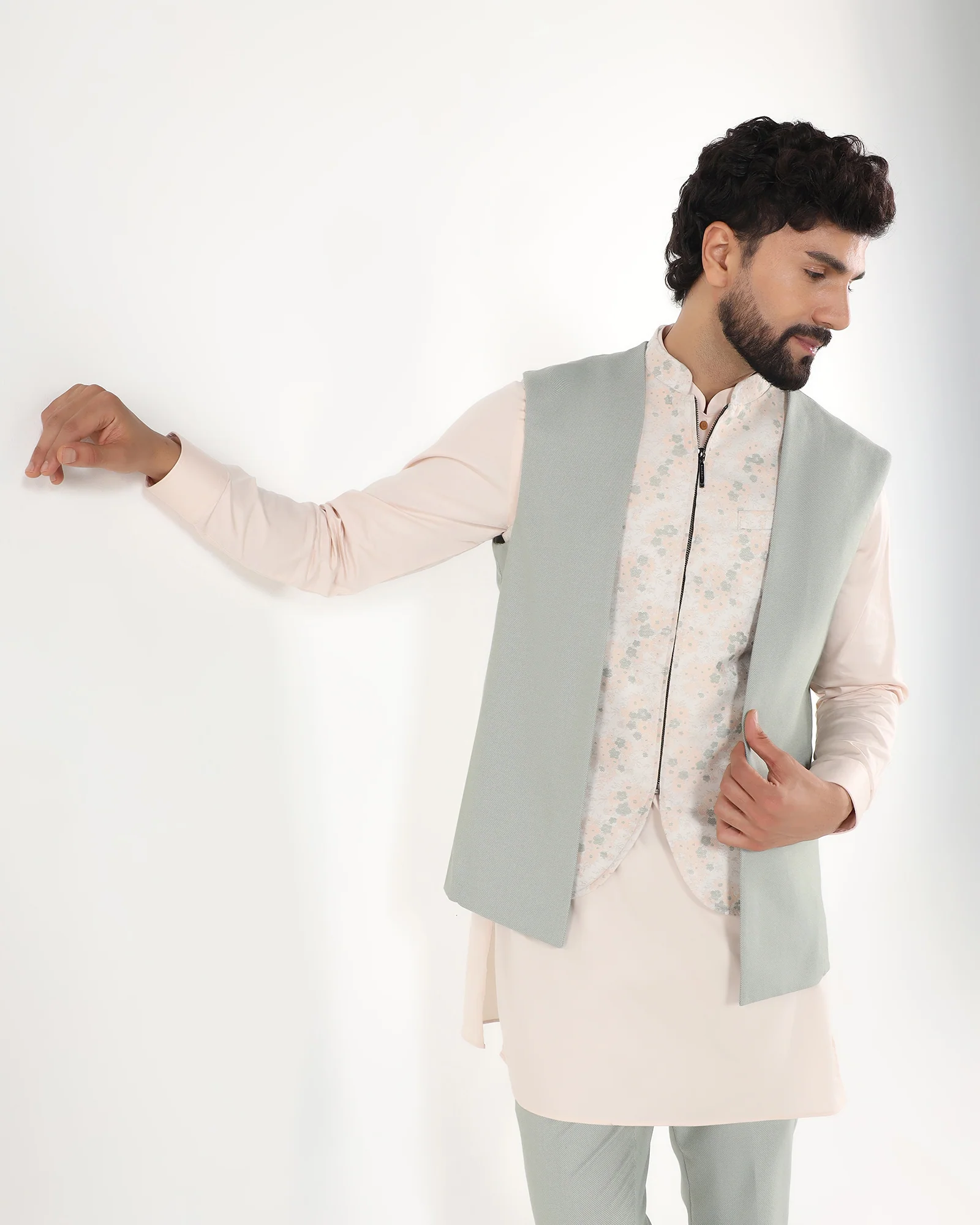 Mint Swarn Textured Achkan Set - Cortez - Image 8