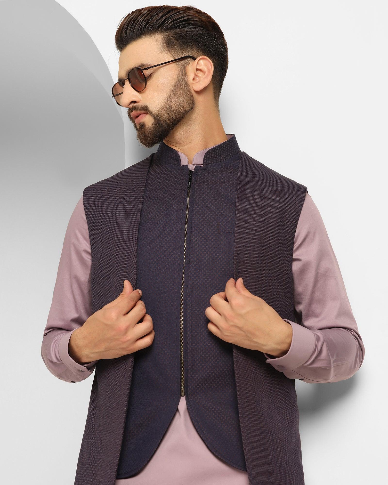 Purple Swarn Textured Achkan Set - Cosmo - Image 8