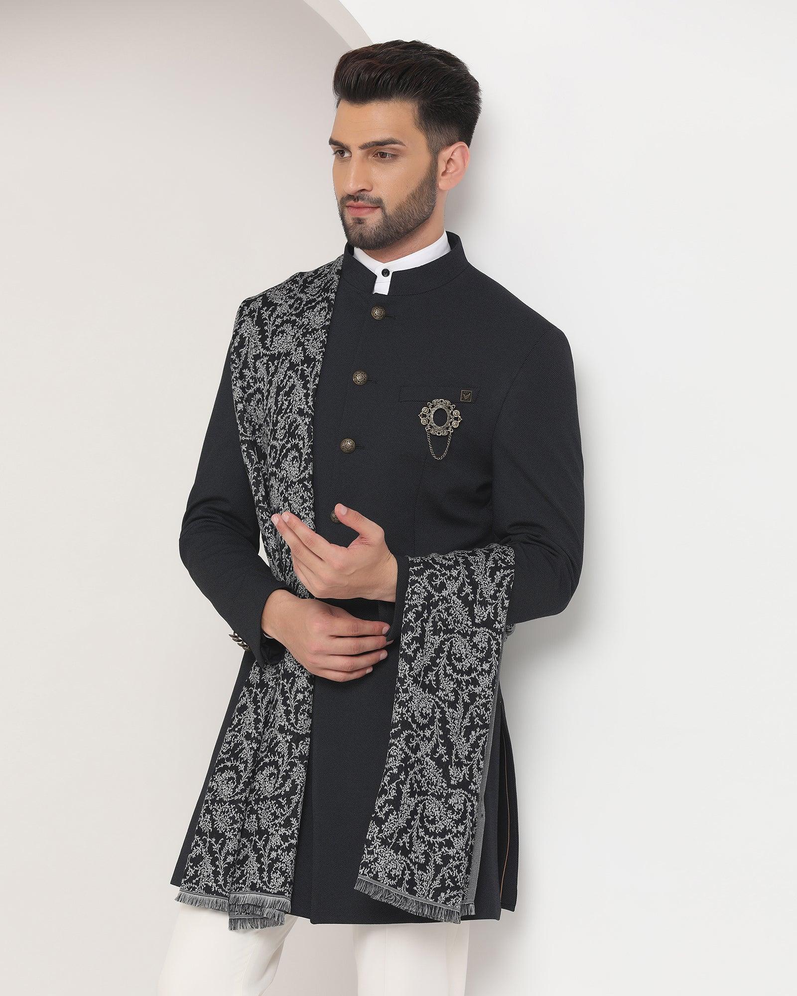 Black Swarn Textured Achkan Set - Regal - Image 5