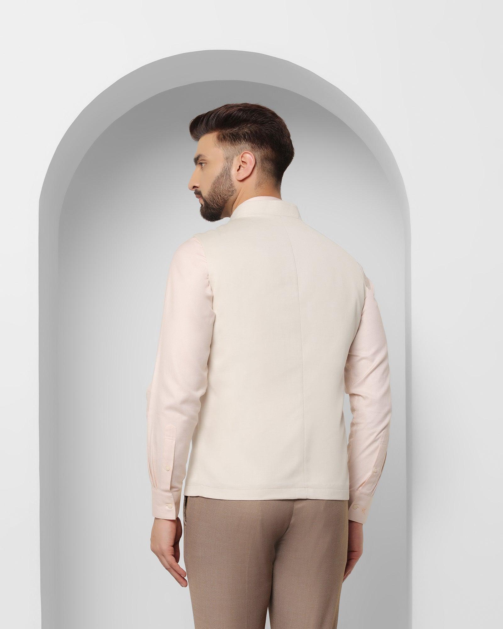 Linen Bandhgala Formal Beige Textured Waistcoat - Reef - Image 2