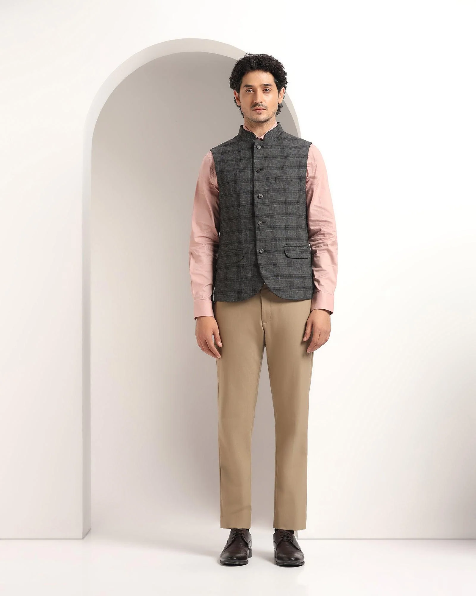 Bandhgala Formal Brown Textured Waistcoat - Kafka - Image 6