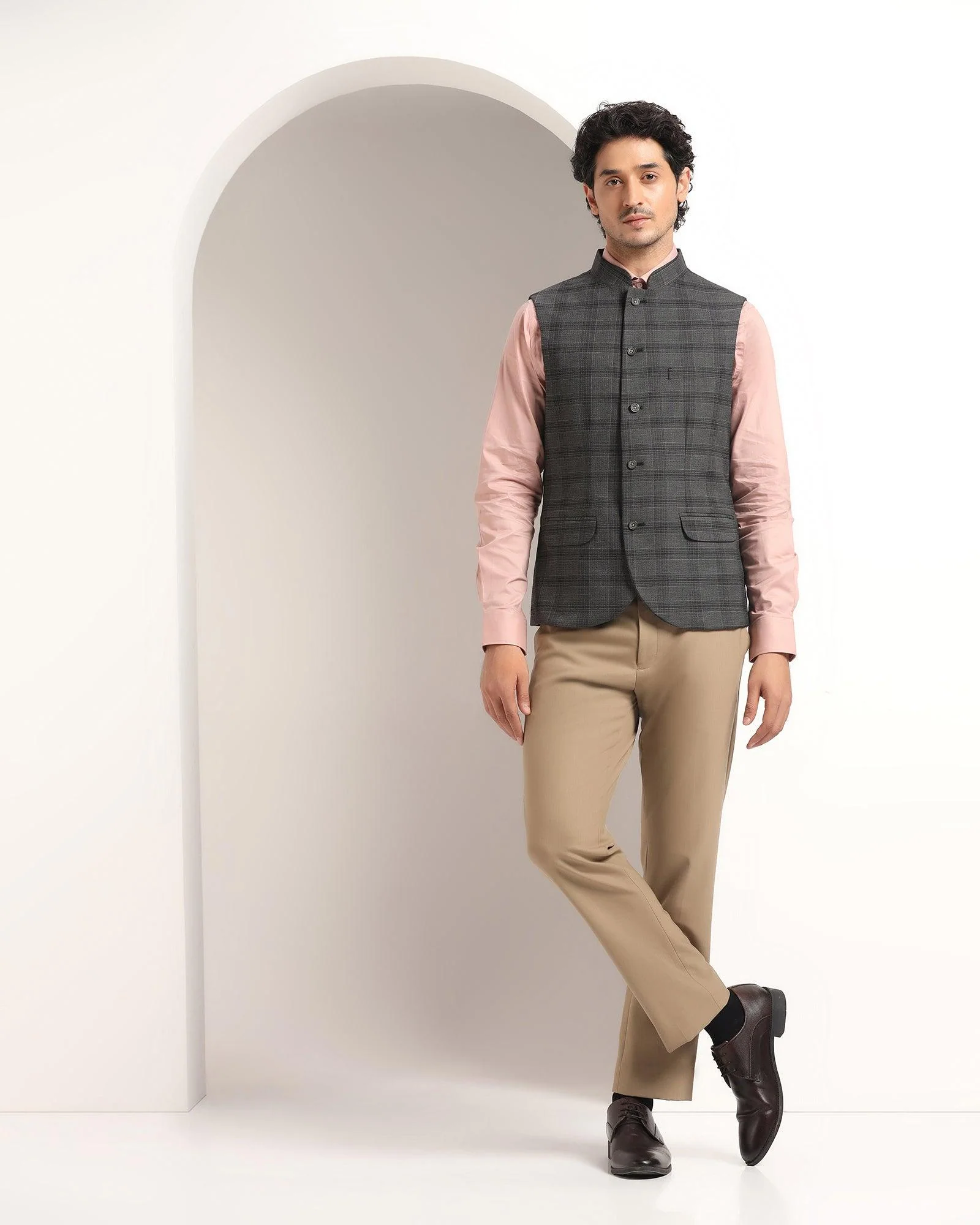 Bandhgala Formal Brown Textured Waistcoat - Kafka - Image 7