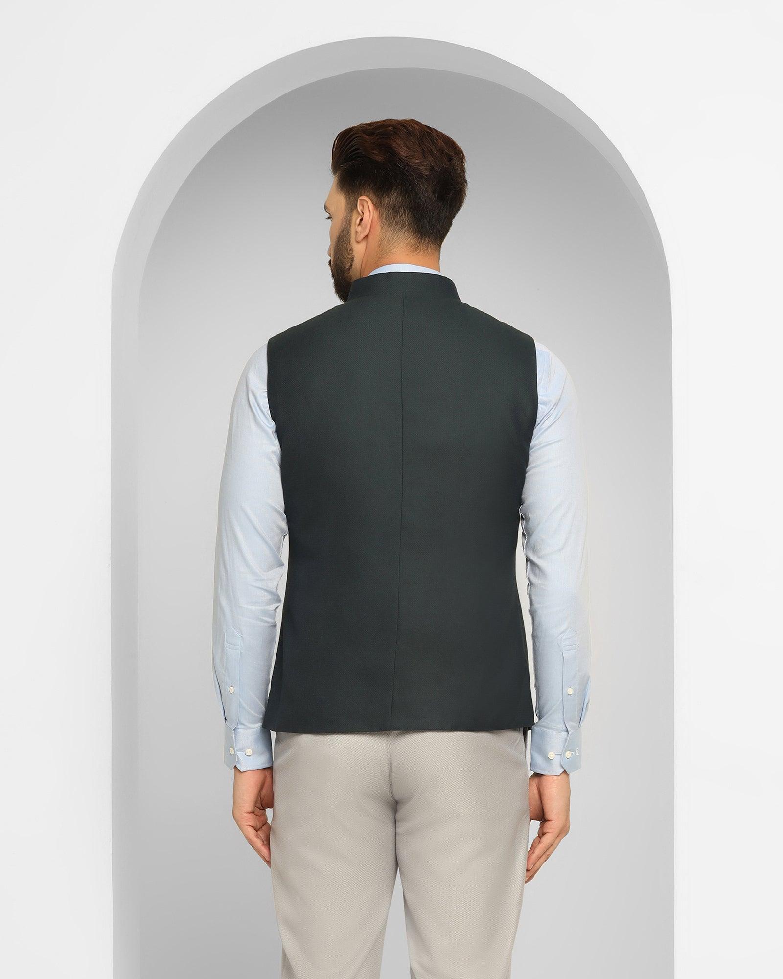 Bandhgala Formal Dark Green Textured Waistcoat - Ryker - Image 2