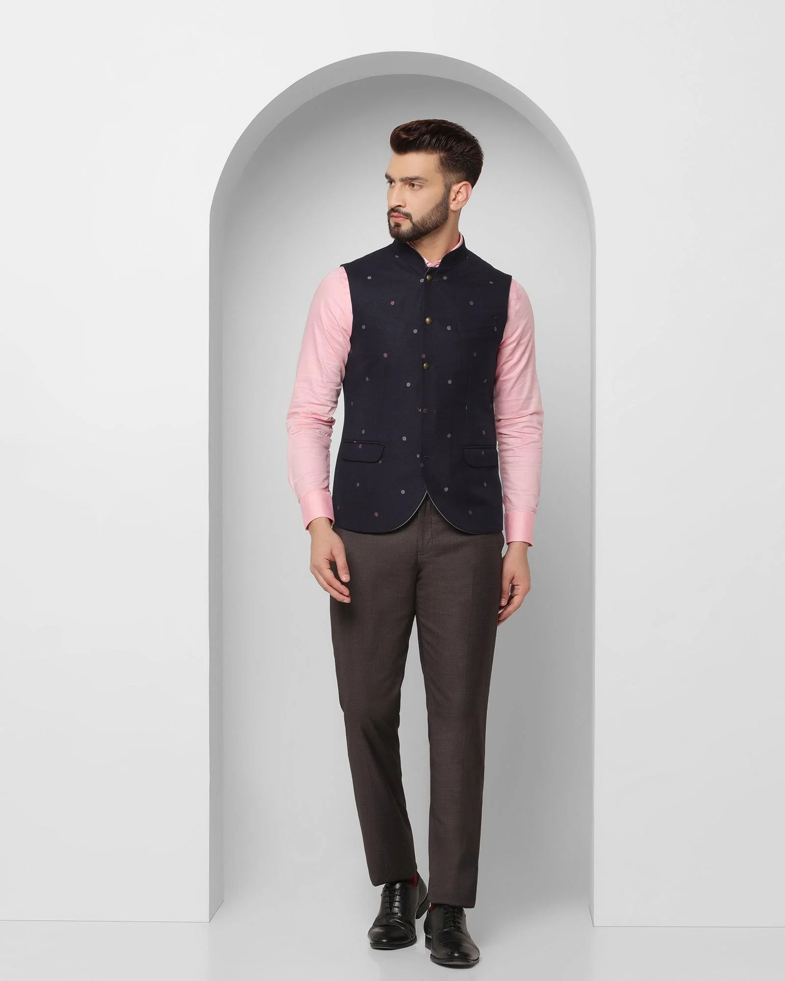 Bandhgala Formal Navy Textured Waistcoat - Korbin - Image 7
