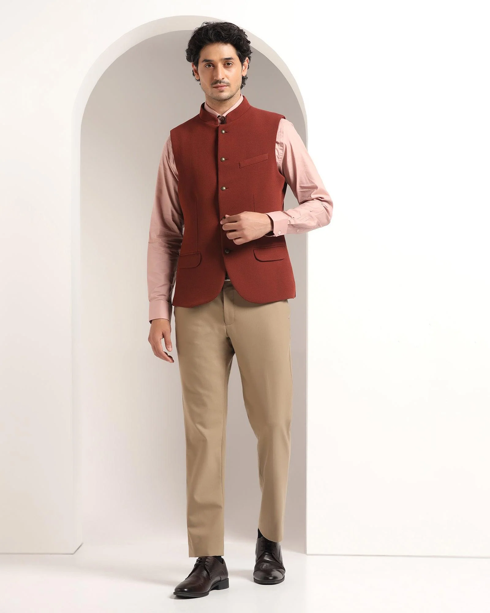 Bandhgala Formal Rust Textured Waistcoat - Echo - Image 3