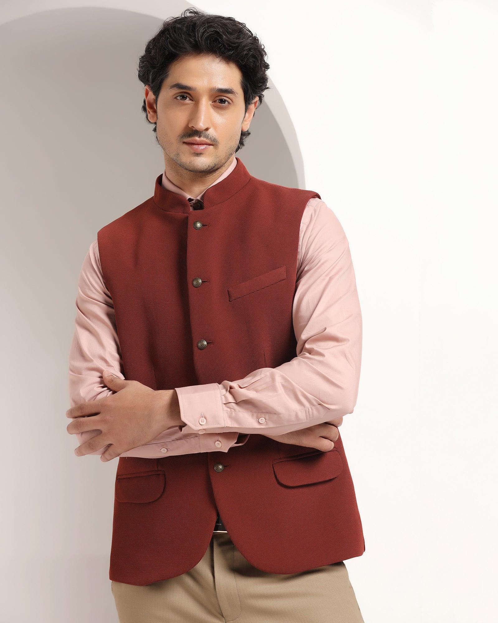 Bandhgala Formal Rust Textured Waistcoat - Echo - Image 6