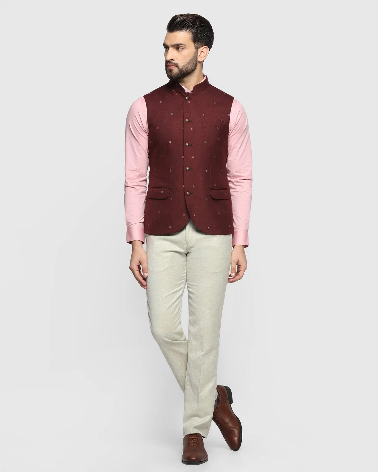 Bandhgala Formal Wine Textured Waistcoat - Korbin - Image 3