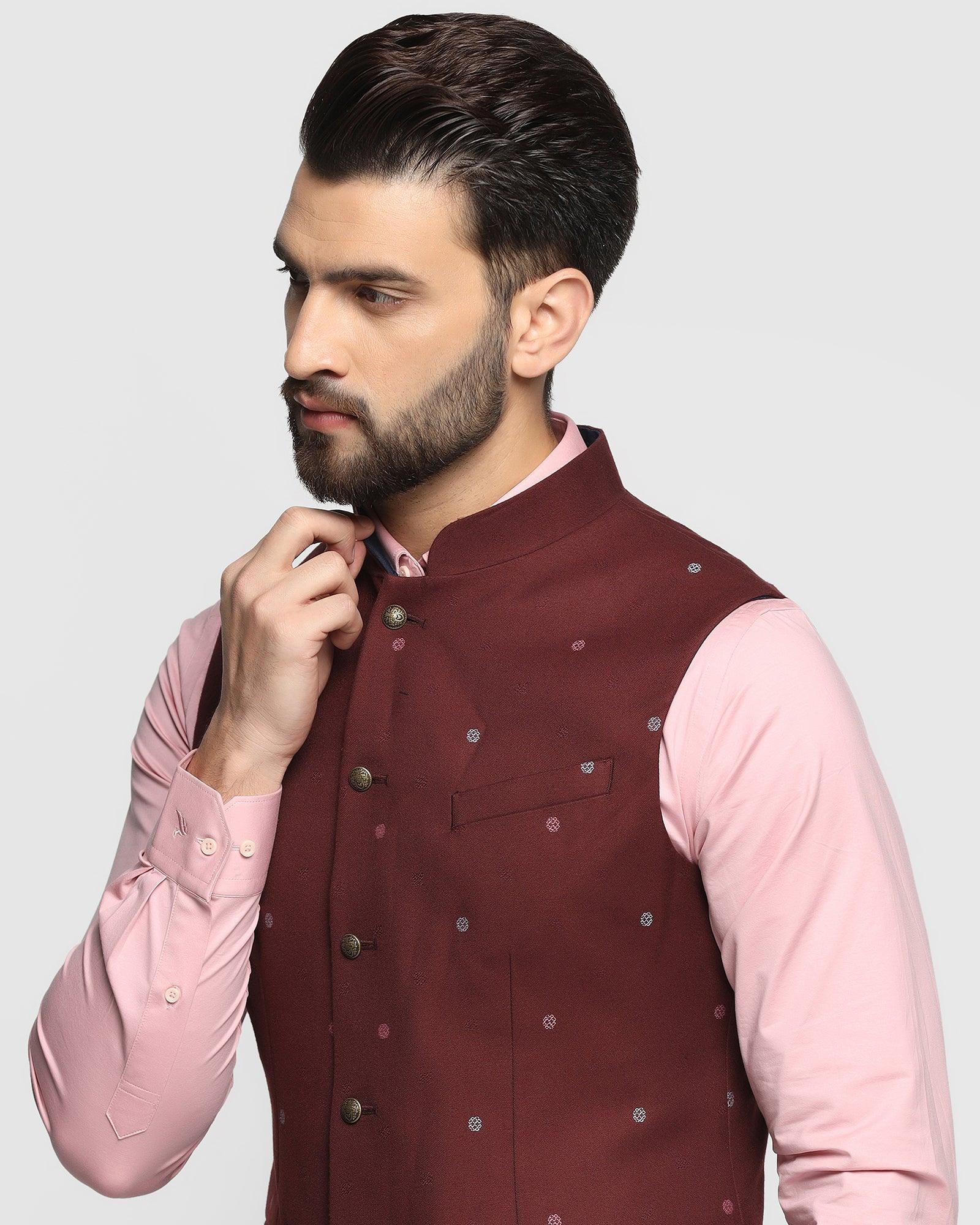 Bandhgala Formal Wine Textured Waistcoat - Korbin - Image 4