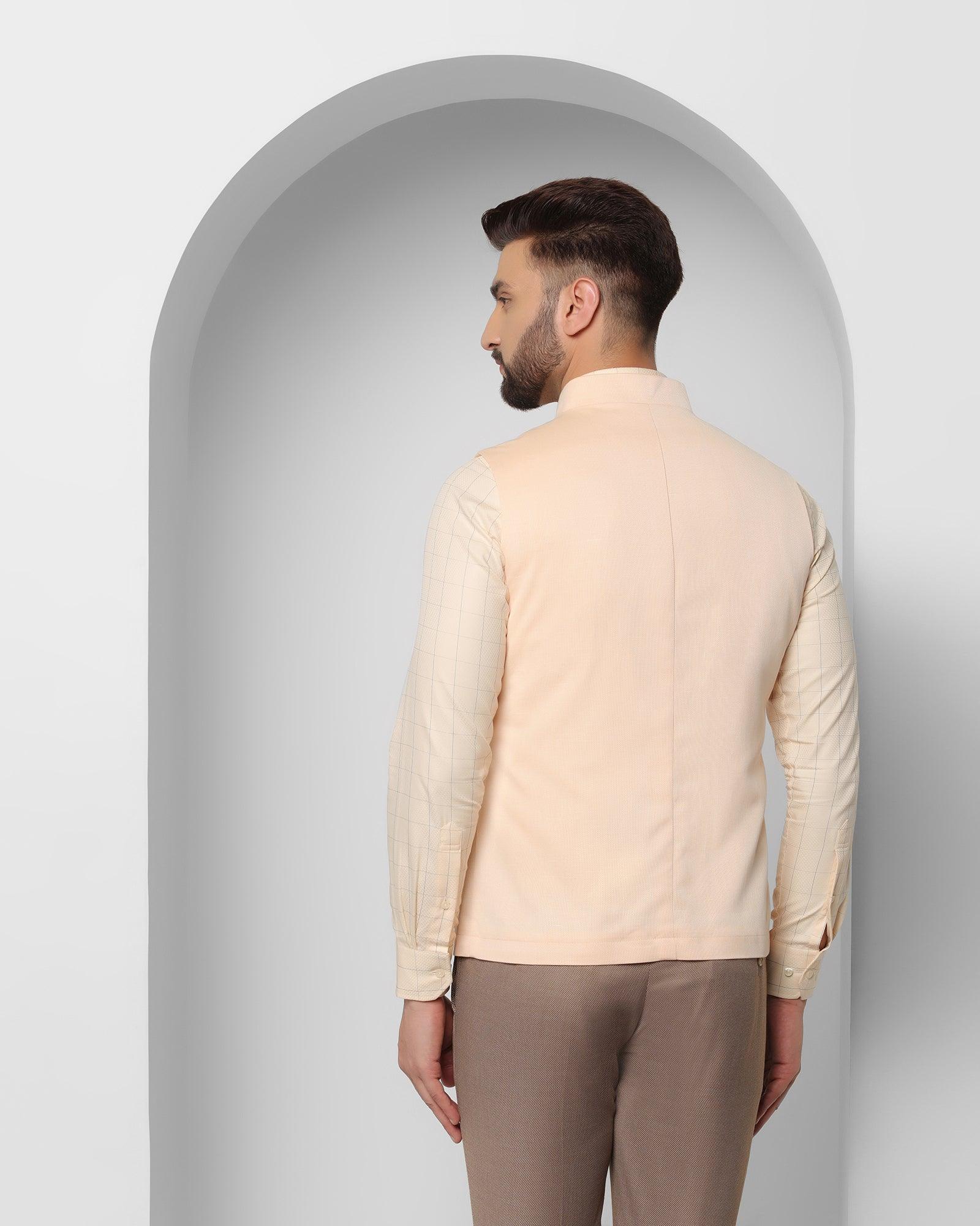 Linen Bandhgala Formal Yellow Textured Waistcoat - Reef - Image 2