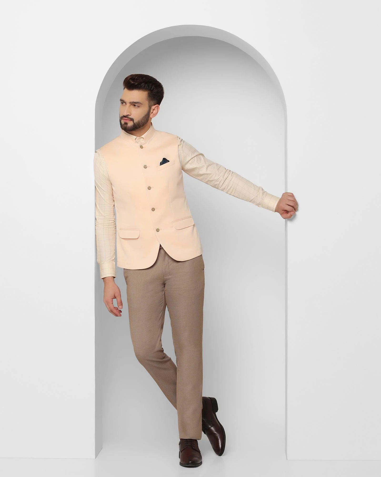Linen Bandhgala Formal Yellow Textured Waistcoat - Reef - Image 5
