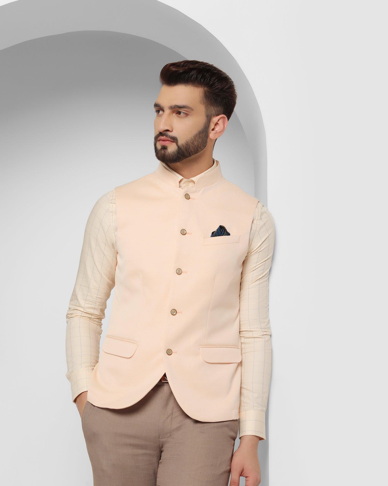 Linen Bandhgala Formal Yellow Textured Waistcoat - Reef - Image 7