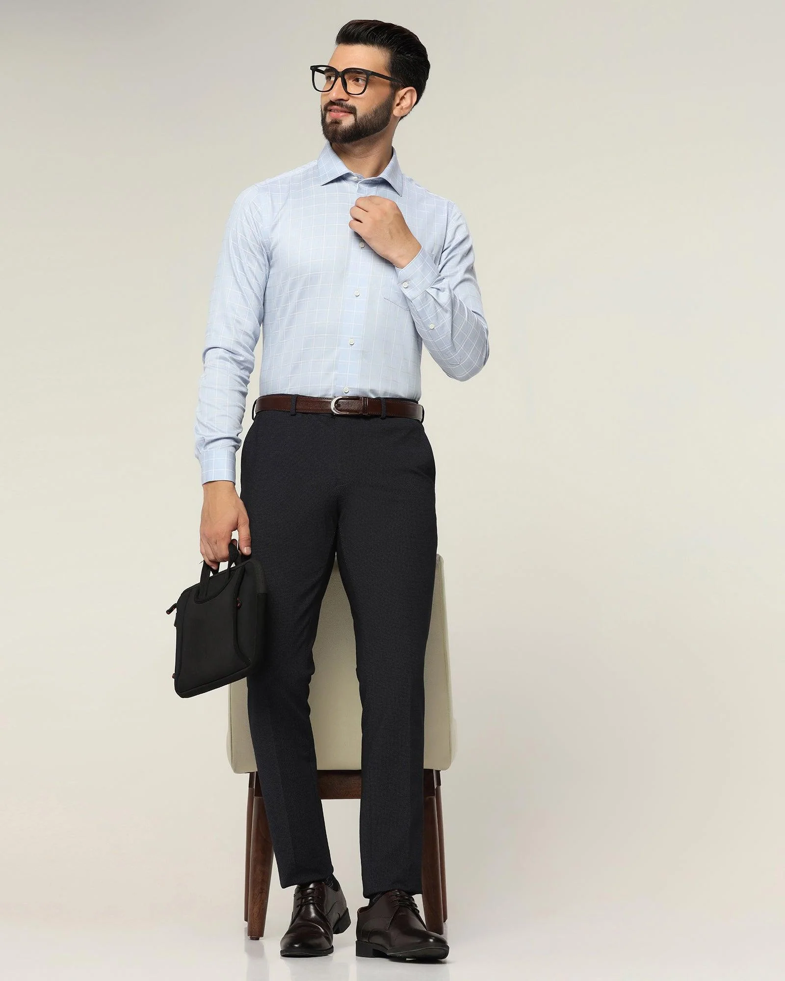Slim Fit B-91 Formal Navy Textured Trouser - Reader - Image 6
