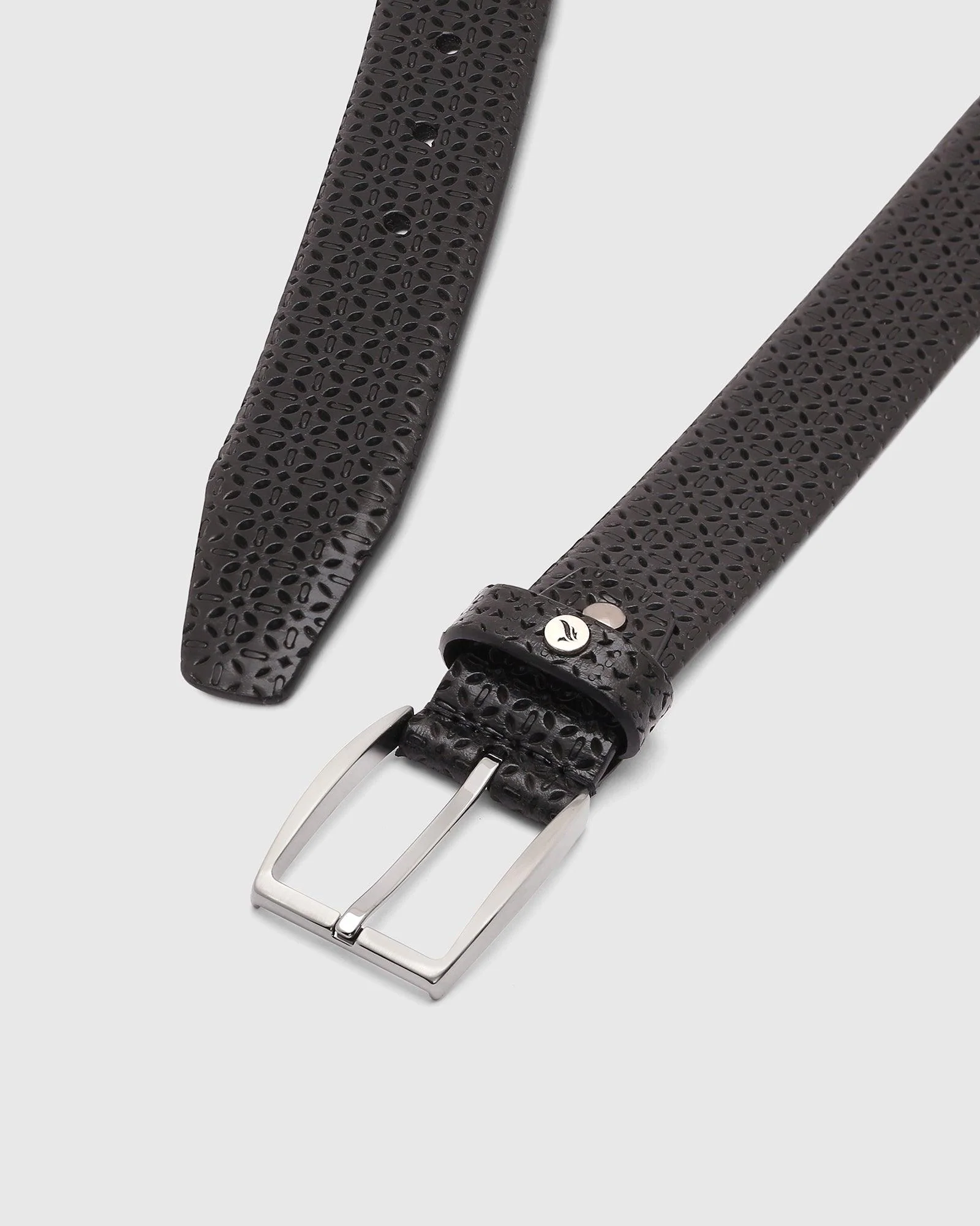 Leather Black Textured Belt - Qampel - Image 3