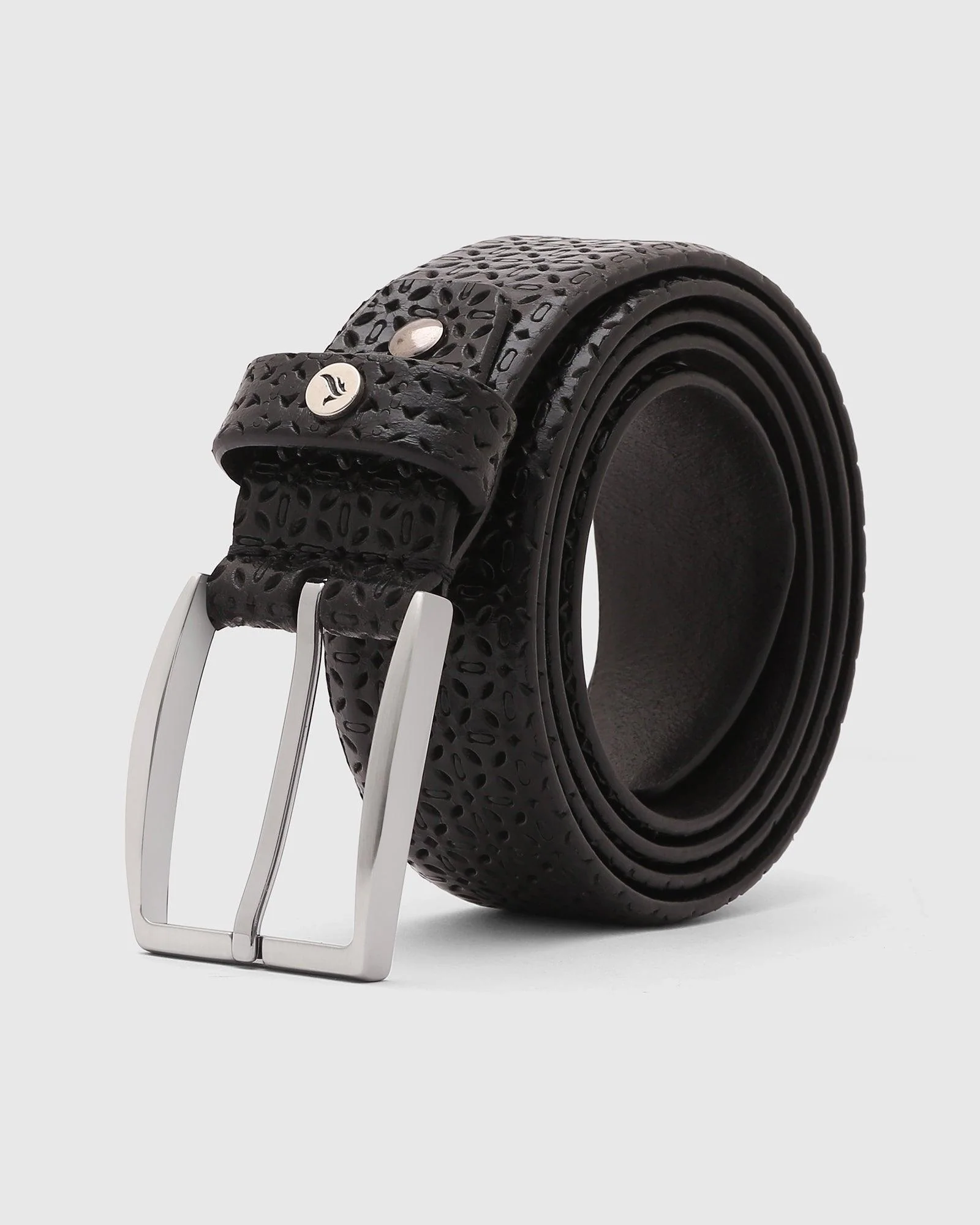 Leather Black Textured Belt - Qampel - Image 4
