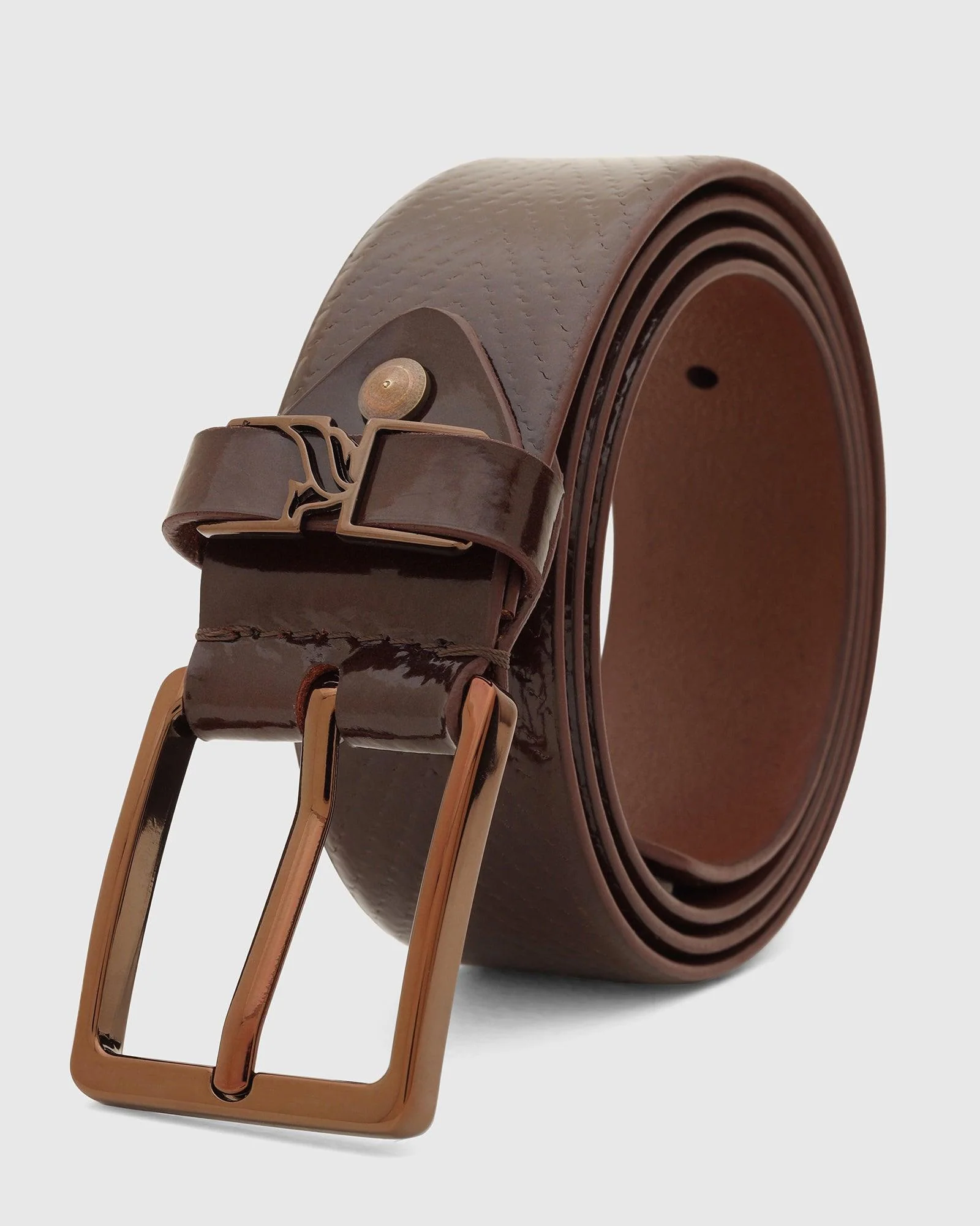 Leather Brown Textured Belt - Tallian - Image 4
