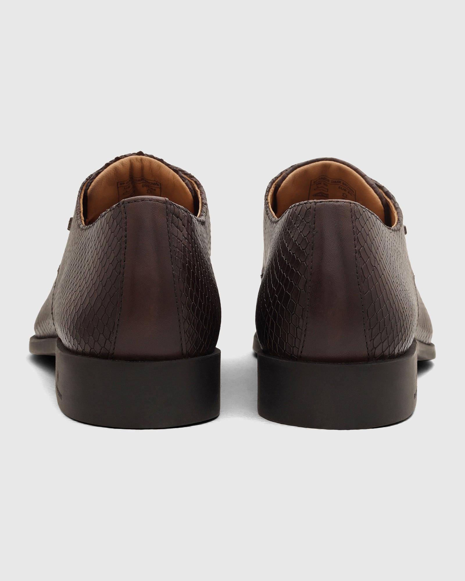 Leather Dark Brown Textured Derby Shoes - Razor - Image 4