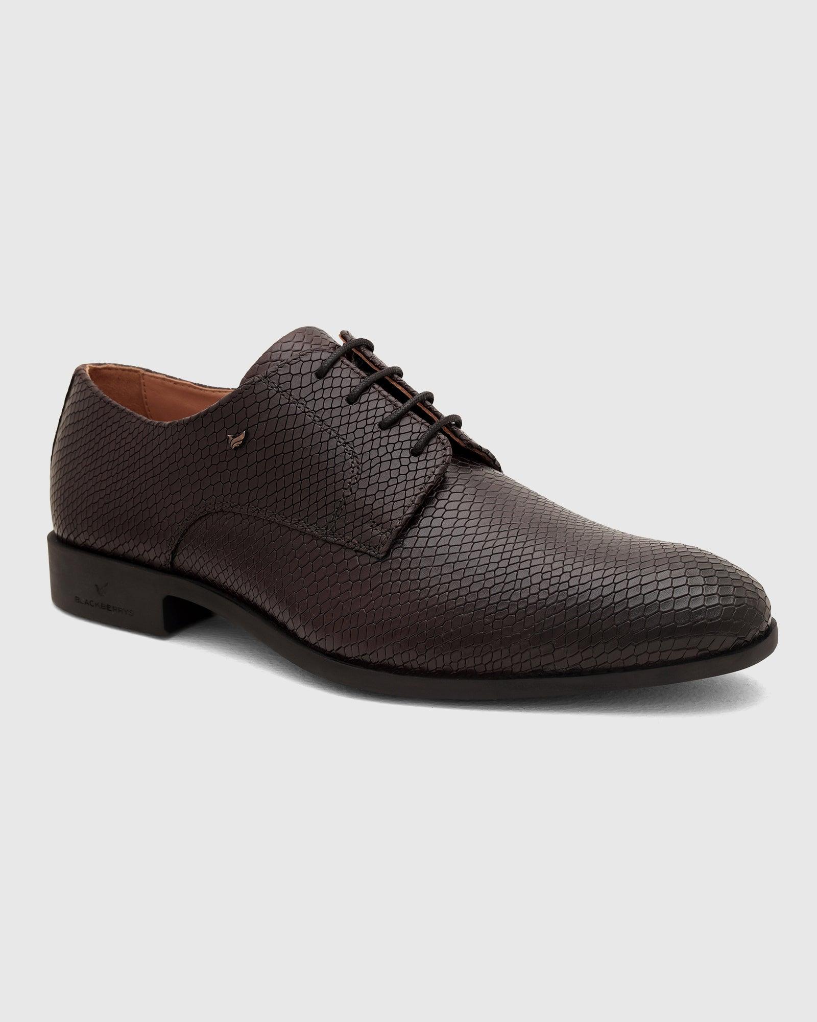 Leather Dark Brown Textured Derby Shoes - Razor - Image 7