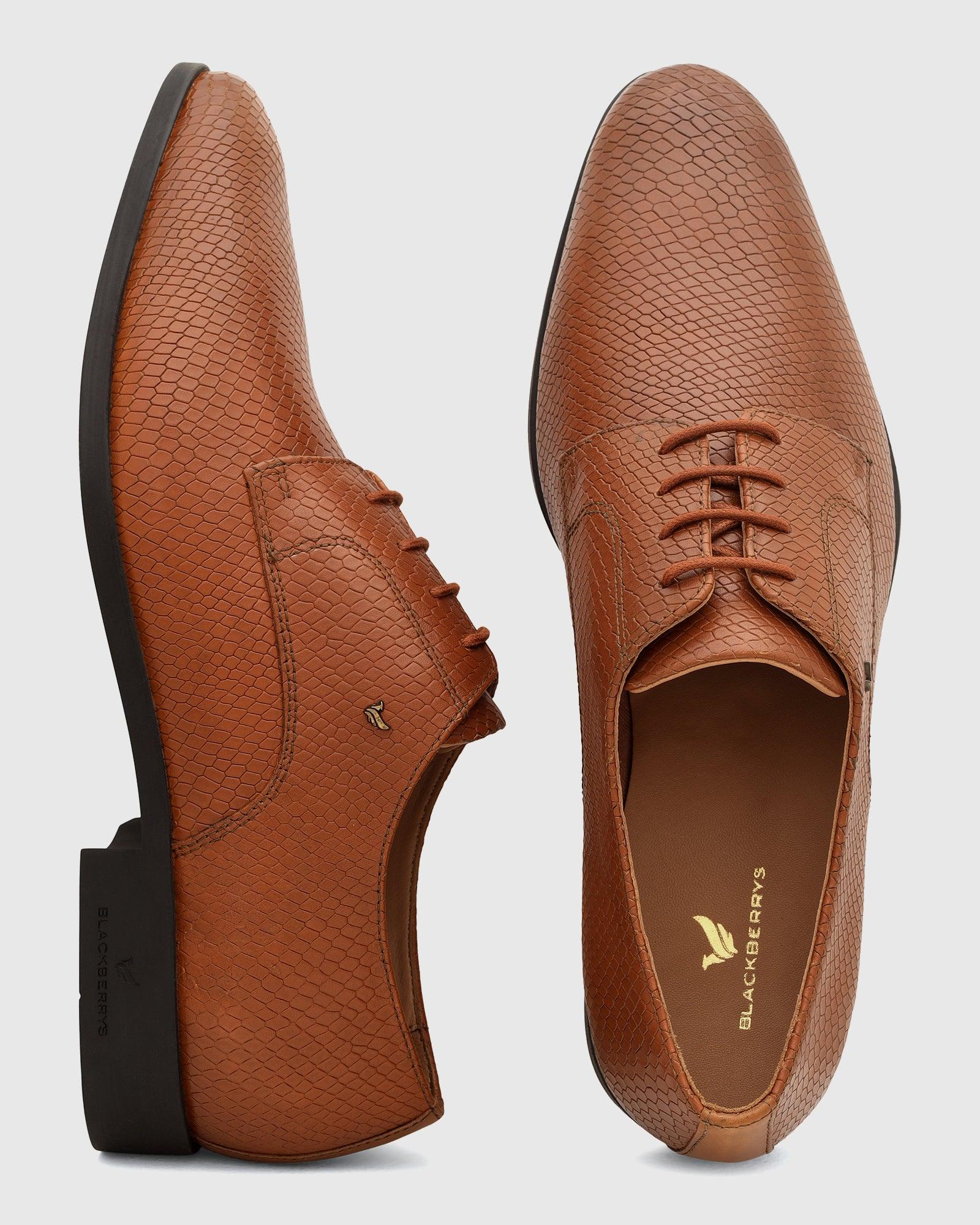 Leather Tan Textured Derby Shoes - Razor - Image 2