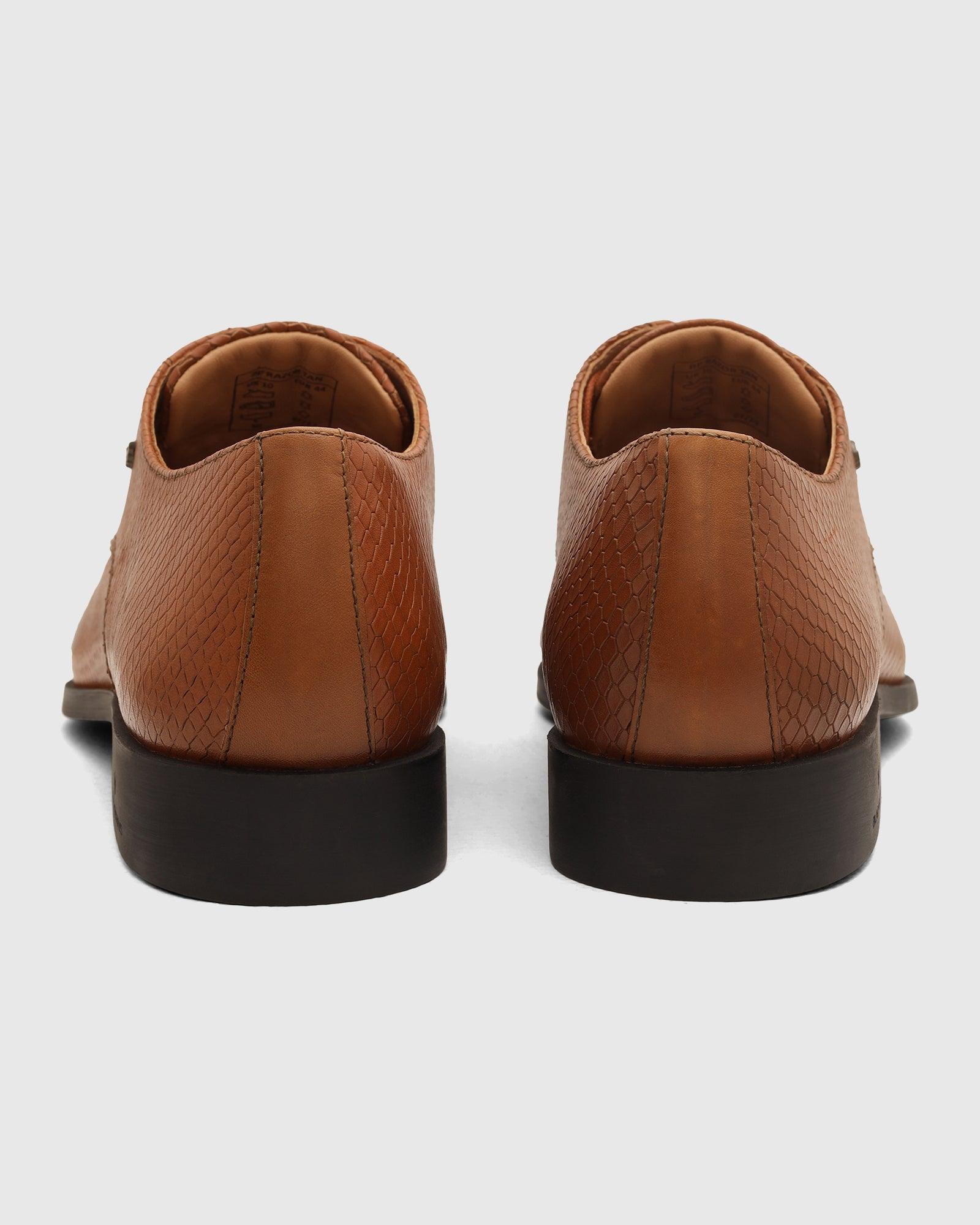 Leather Tan Textured Derby Shoes - Razor - Image 4