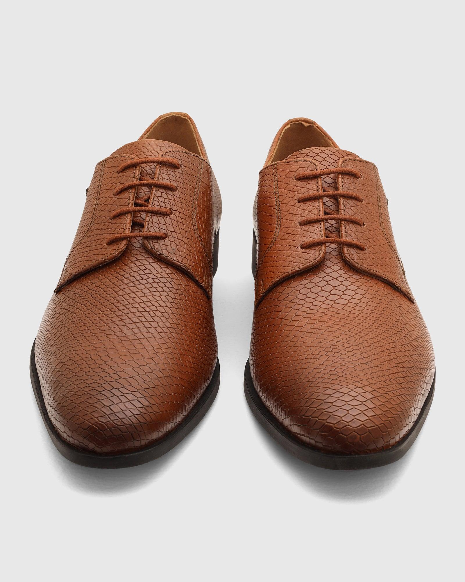Leather Tan Textured Derby Shoes - Razor - Image 6