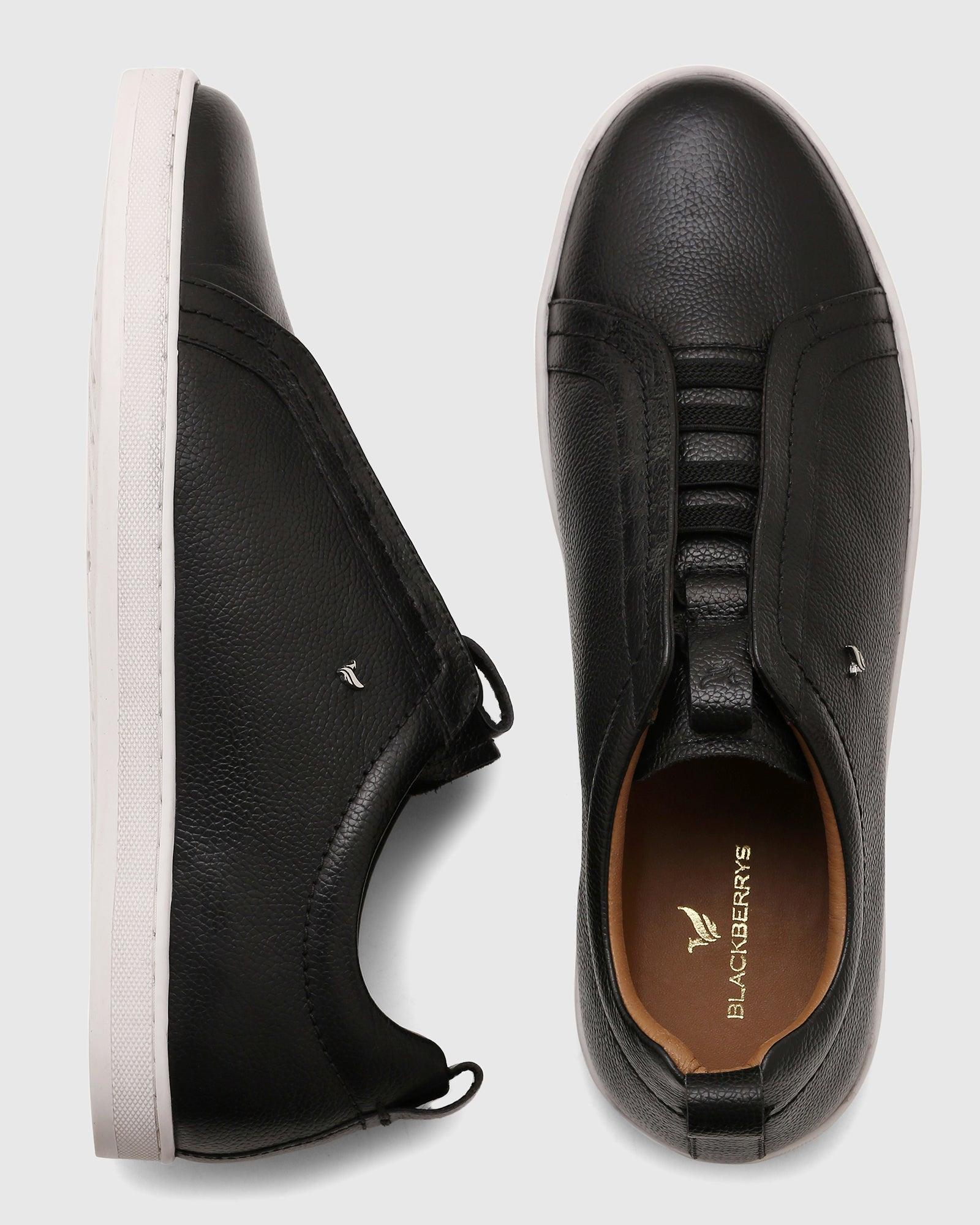 Leather Black Textured Sneakers - Quel - Image 2