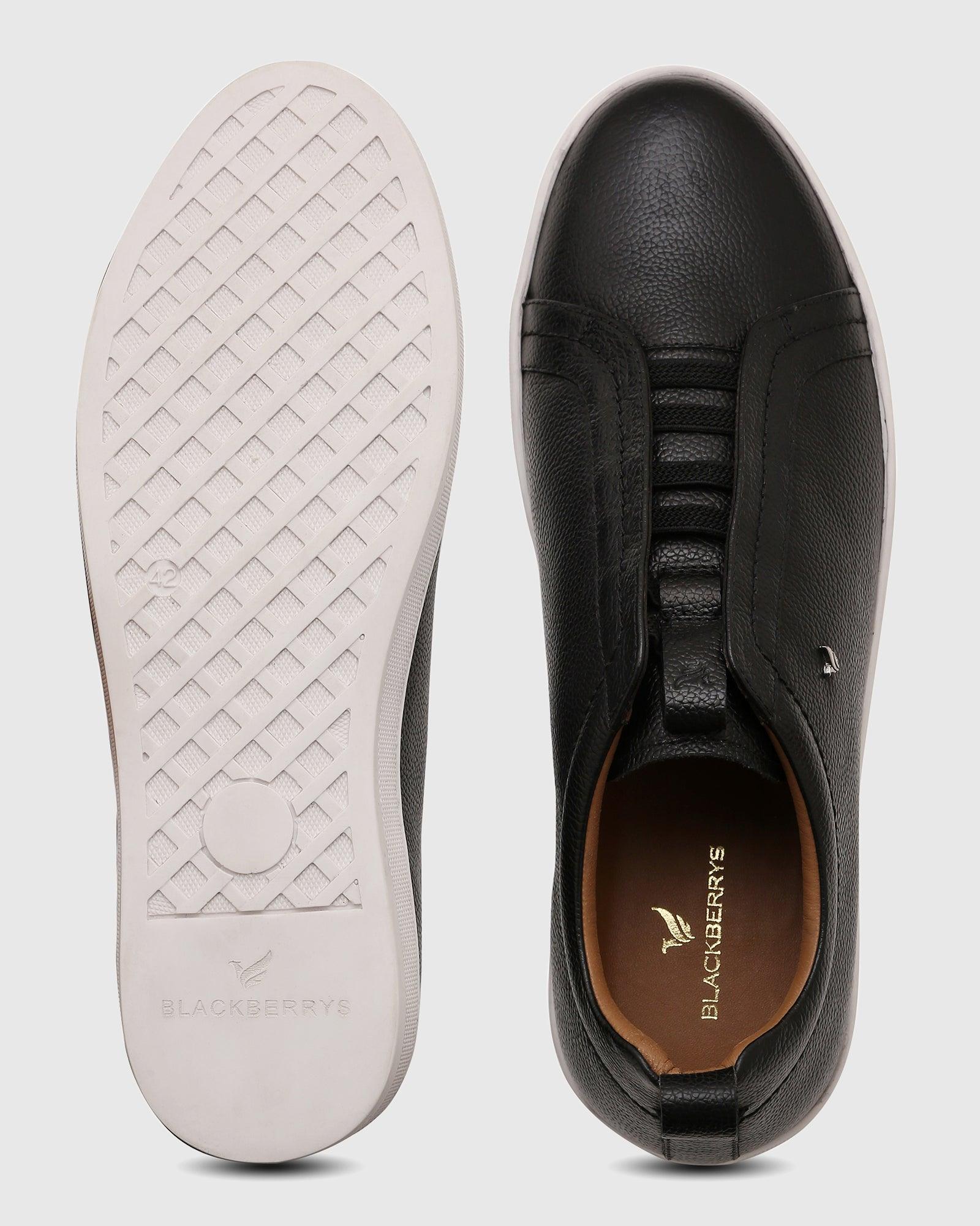 Leather Black Textured Sneakers - Quel - Image 3