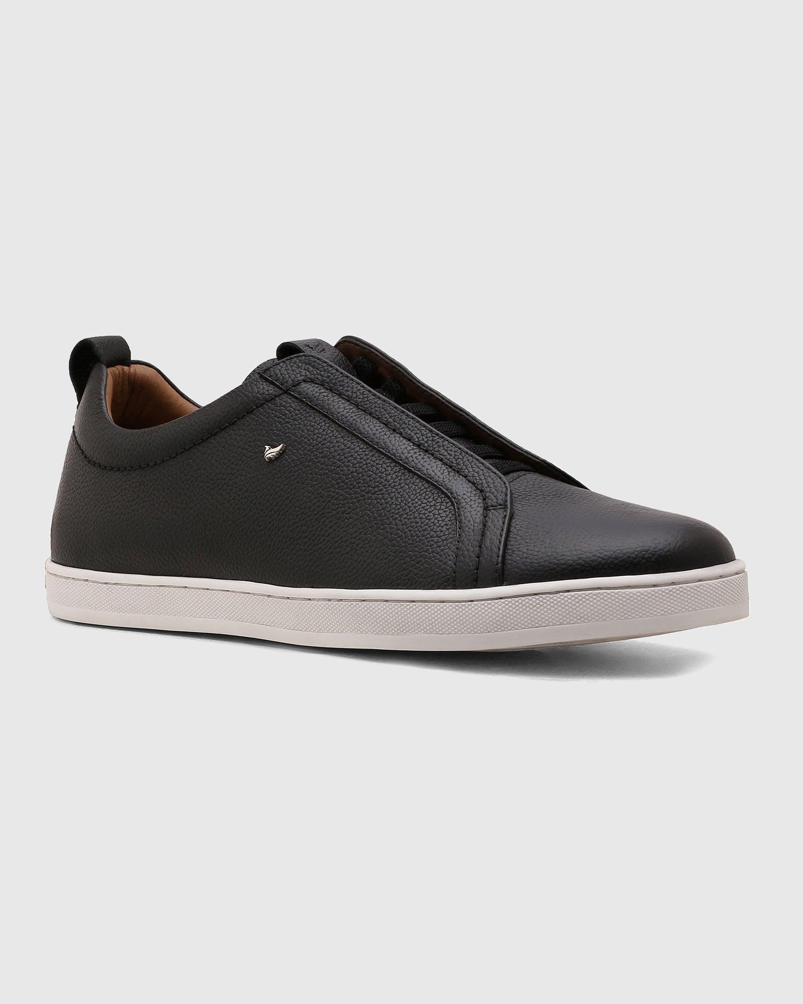 Leather Black Textured Sneakers - Quel - Image 7