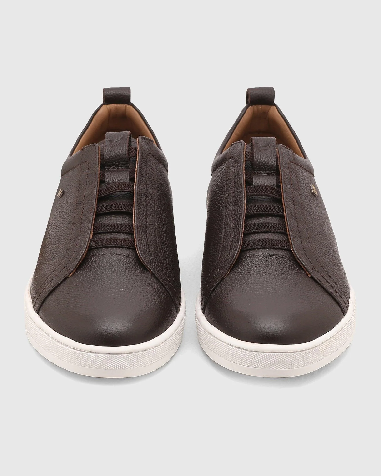 Leather Chocolate Brown Textured Sneakers - Quel - Image 6