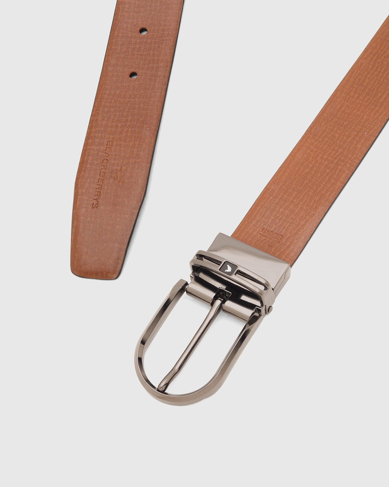 Leather Reversible Black & Tan Textured Belt - Tetra - Image 4