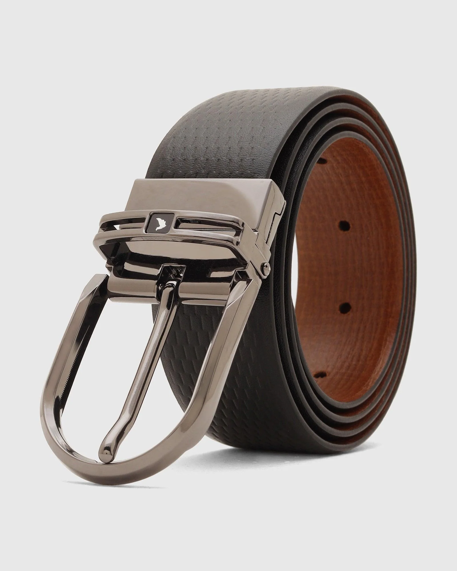 Leather Reversible Black & Tan Textured Belt - Tetra - Image 5