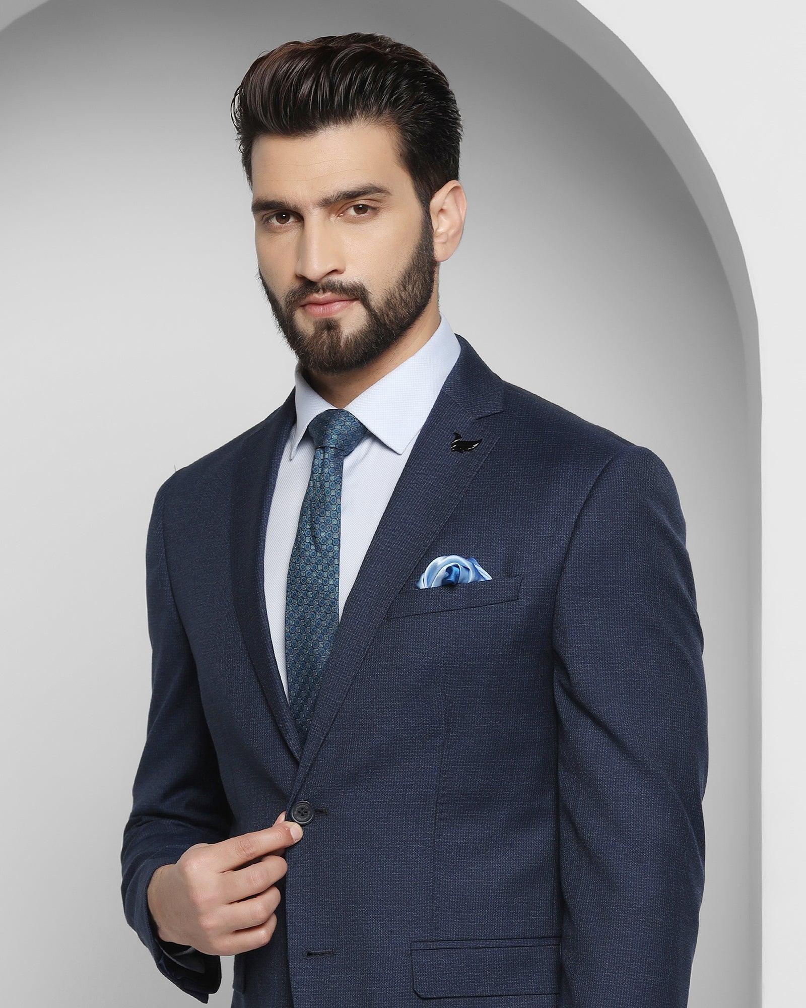 Tuxedo Two Piece Navy Textured Formal Suit - Ezra - Image 4