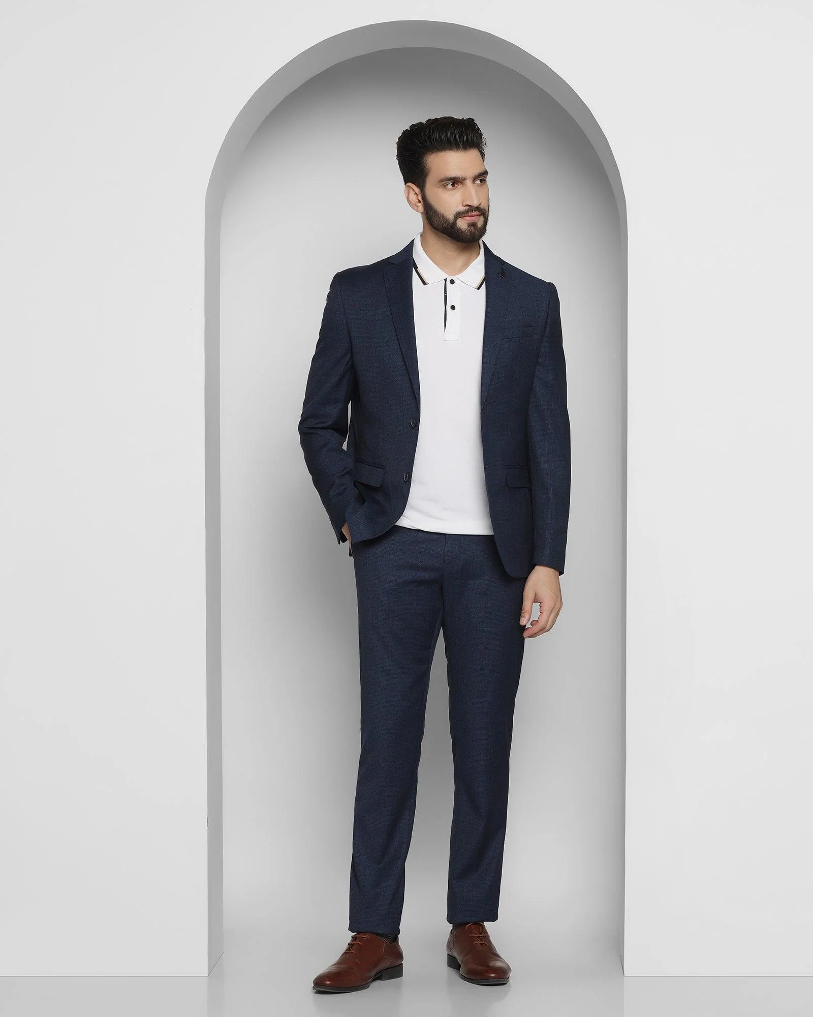 Tuxedo Two Piece Navy Textured Formal Suit - Ezra - Image 7