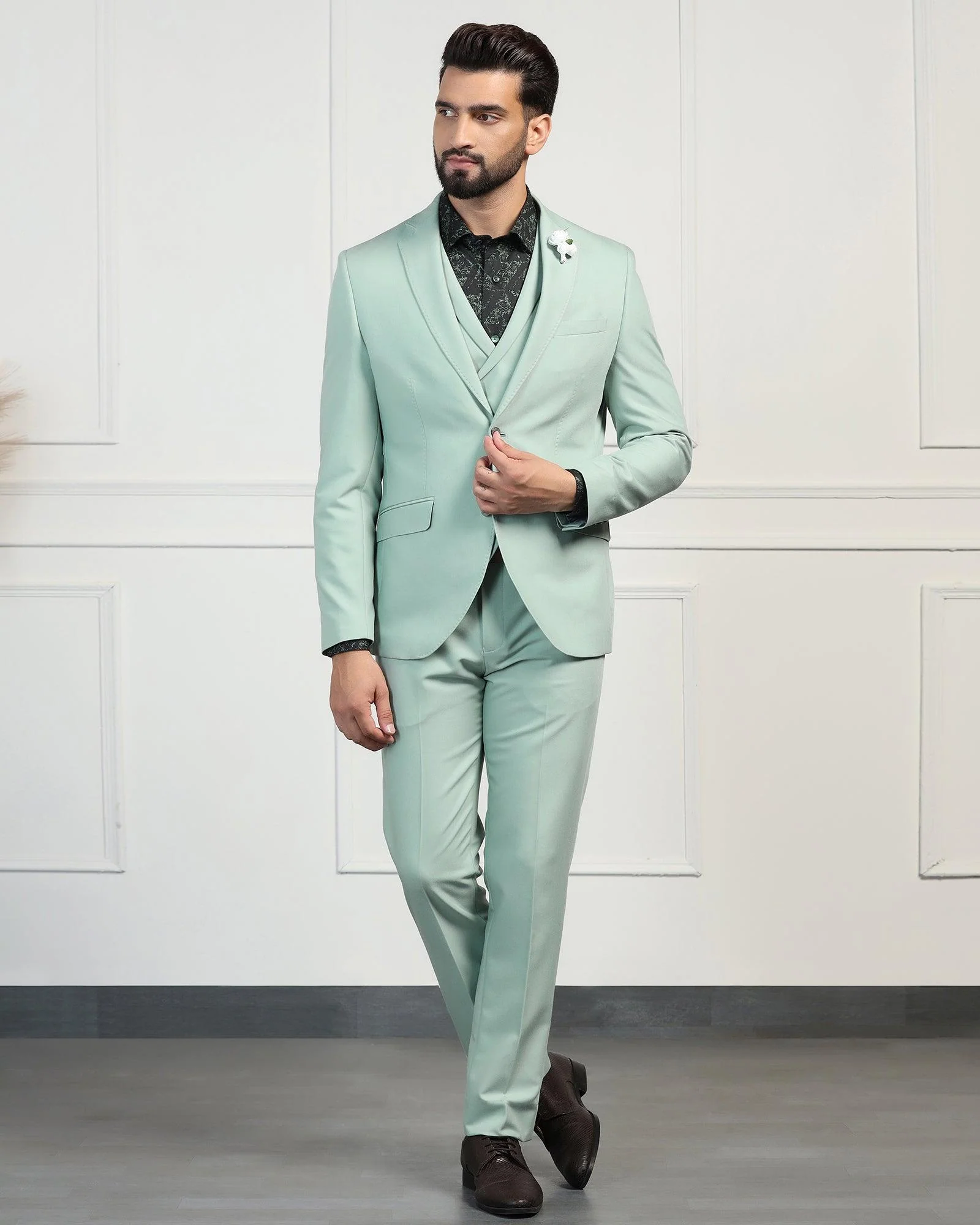 Three Piece Aqua Solid Formal Suit - Randle - Image 2