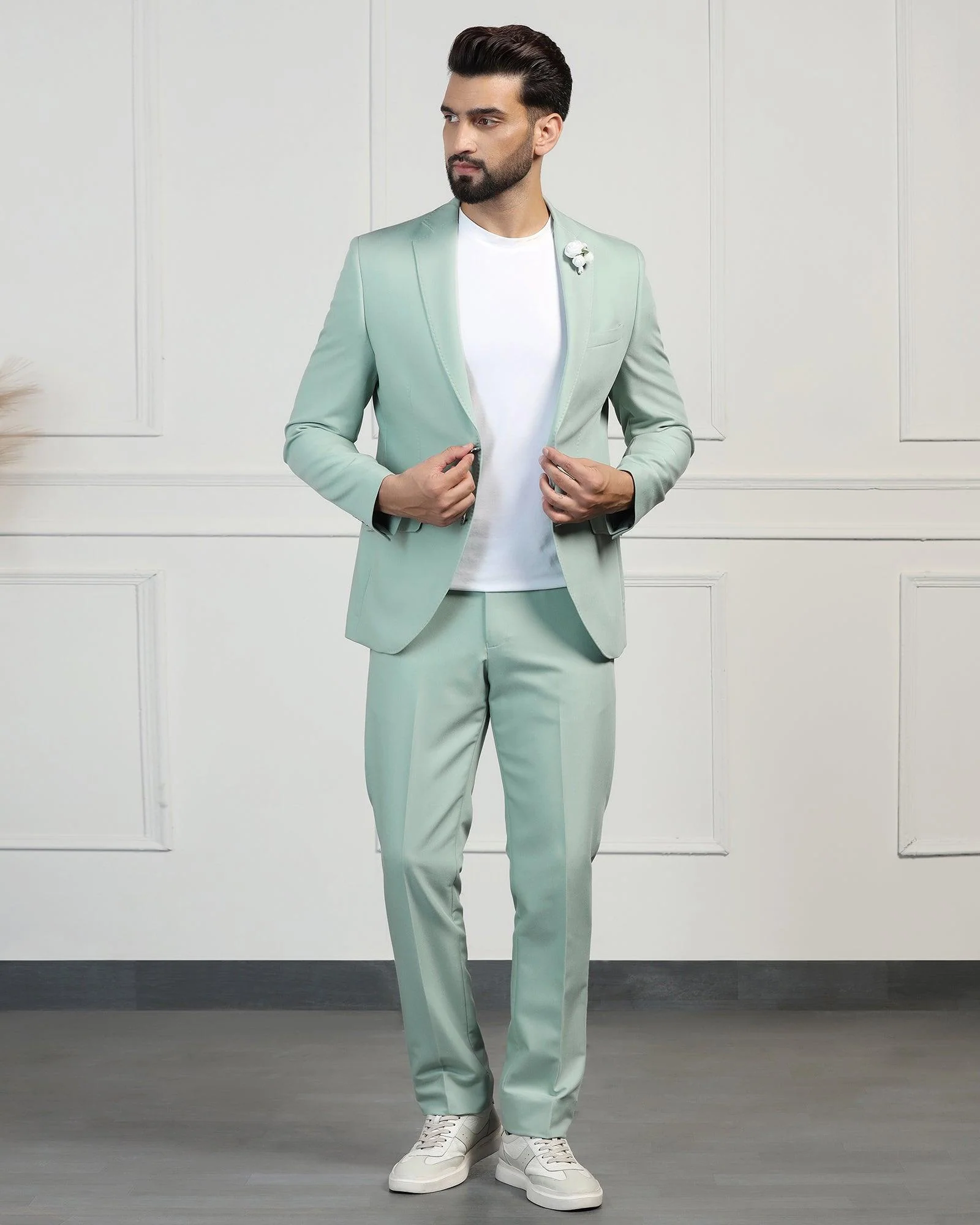 Three Piece Aqua Solid Formal Suit - Randle - Image 8
