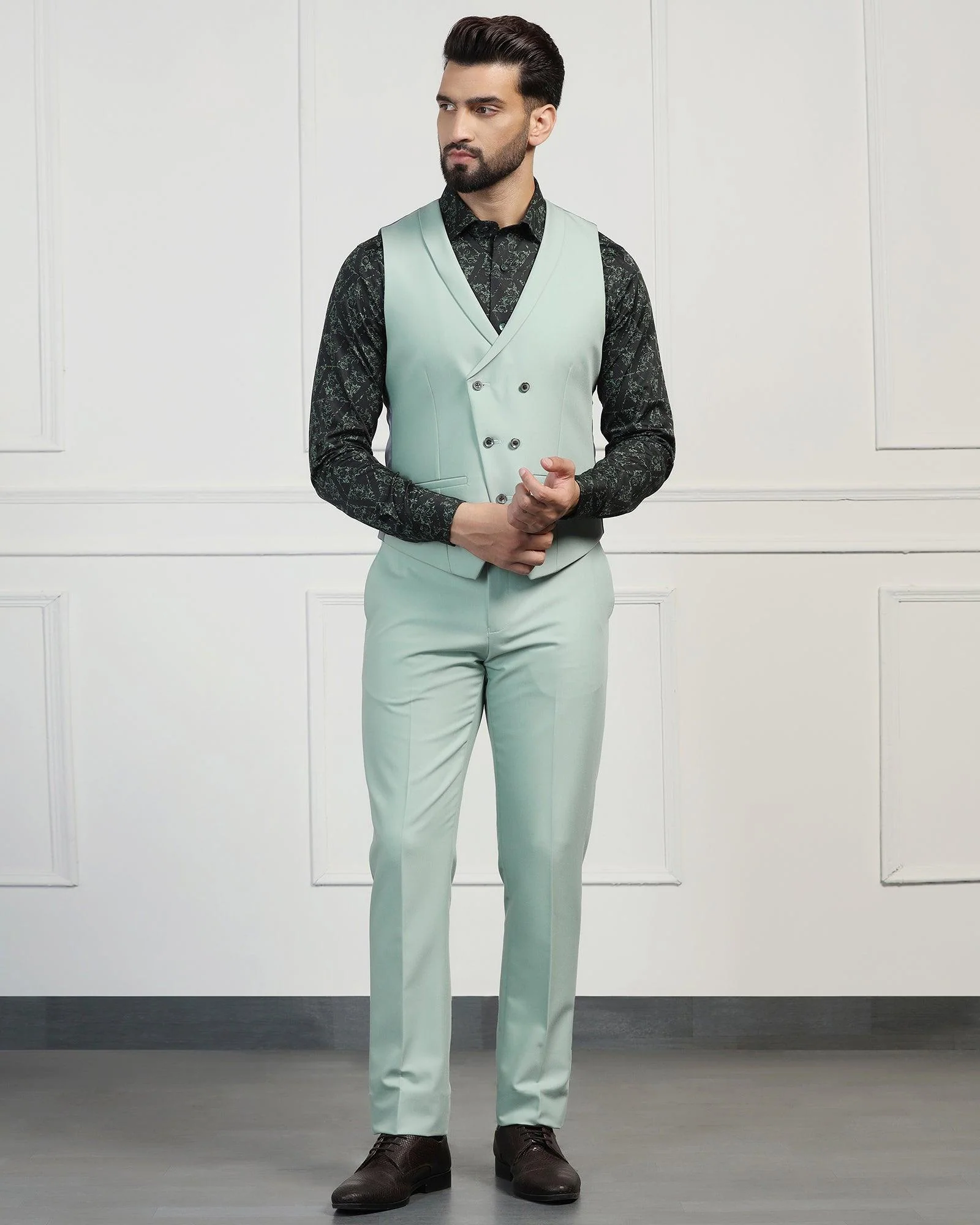 Three Piece Aqua Solid Formal Suit - Randle - Image 9