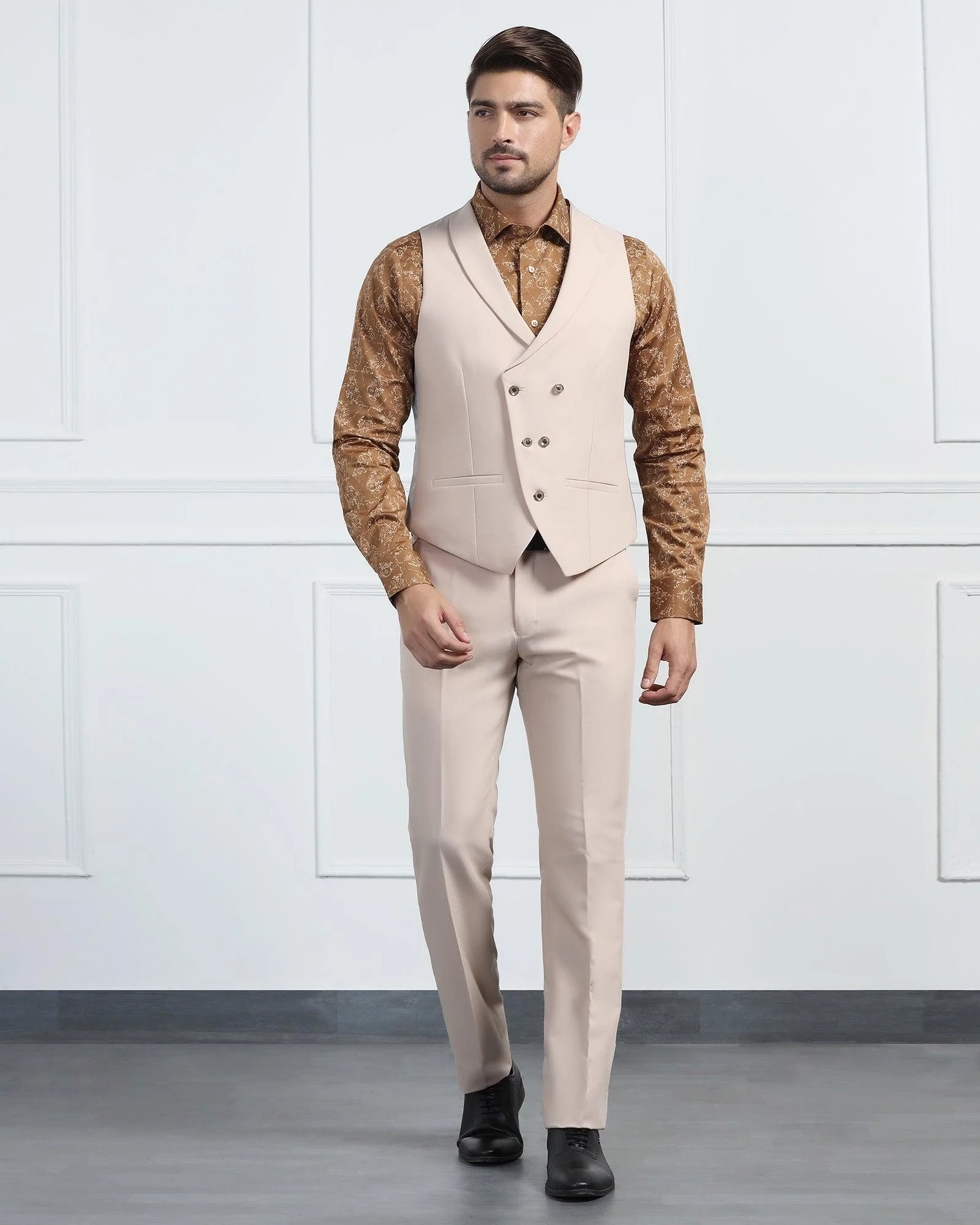 Three Piece Beige Solid Formal Suit - Randle - Image 7