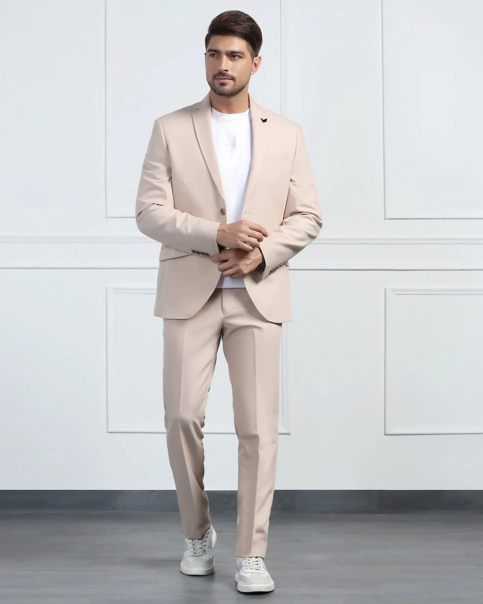 Three Piece Beige Solid Formal Suit - Randle - Image 8
