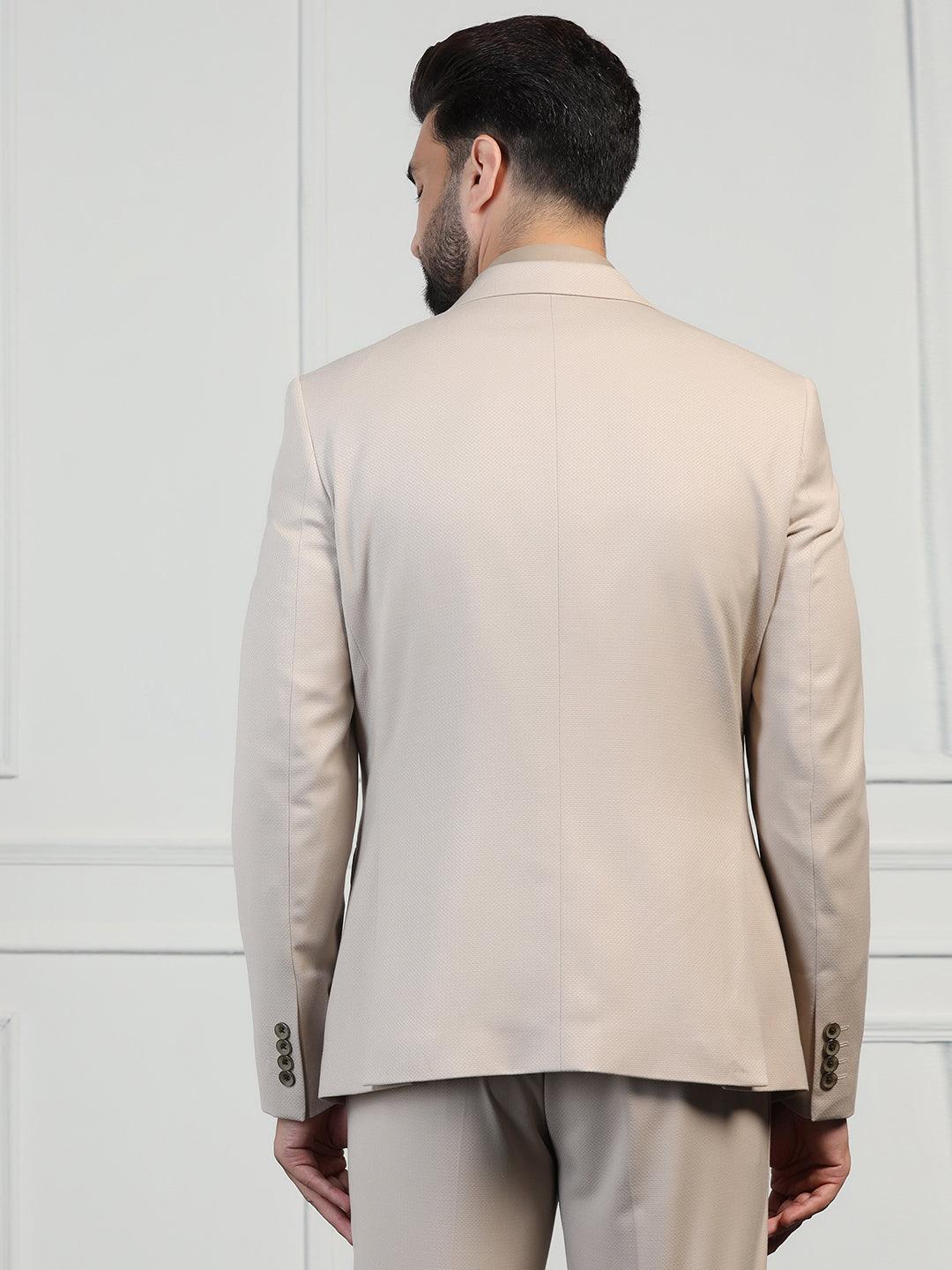 Three Piece Beige Textured Formal Suit - Zanite - Image 8